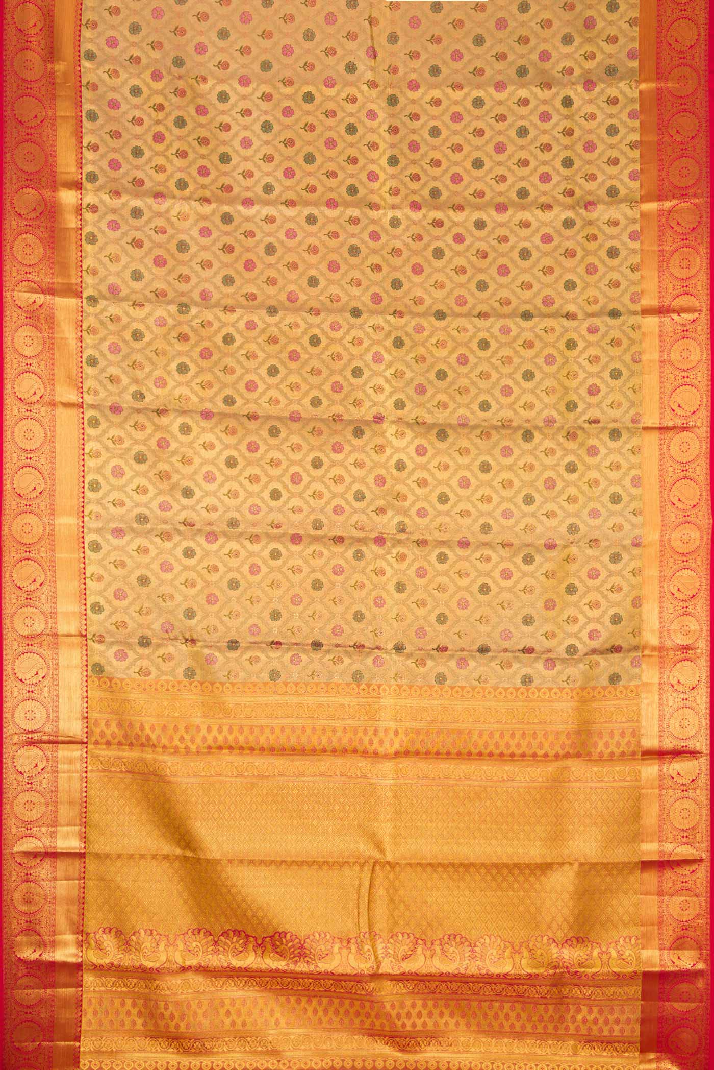 Gold Dual Tone Kanchipuram Tissue Silk Saree - Image 6