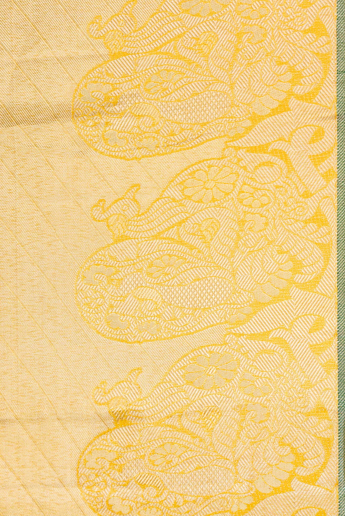 Yellow with Gold Color Kanchipuram Tissue Silk Saree - Image 3
