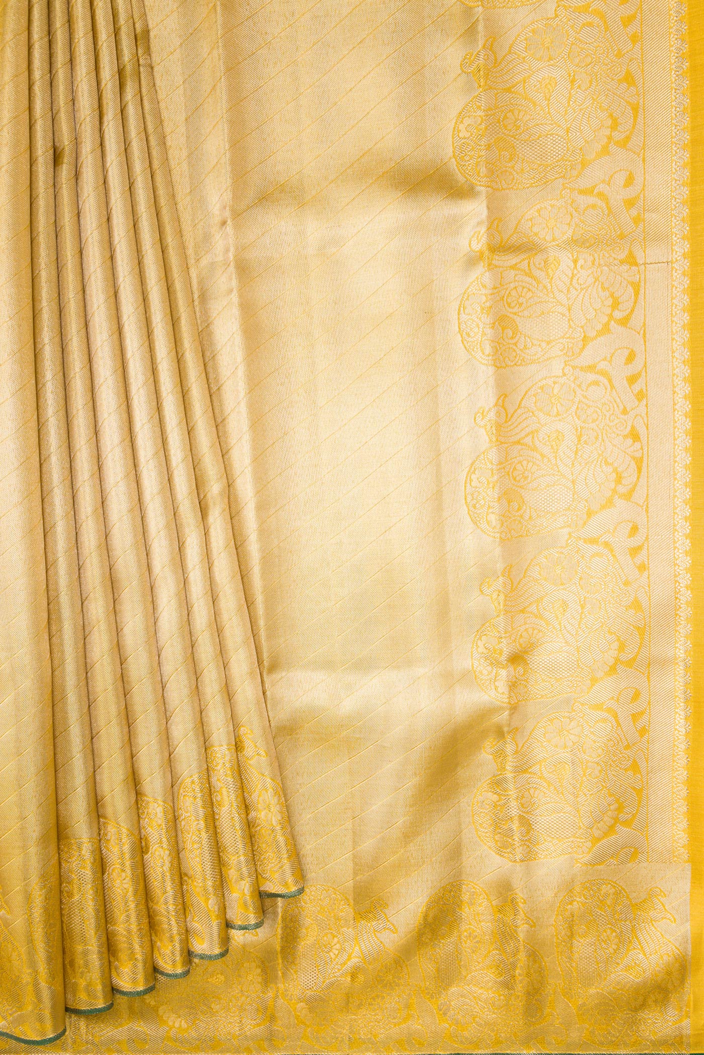 Yellow with Gold Color Kanchipuram Tissue Silk Saree - Image 4