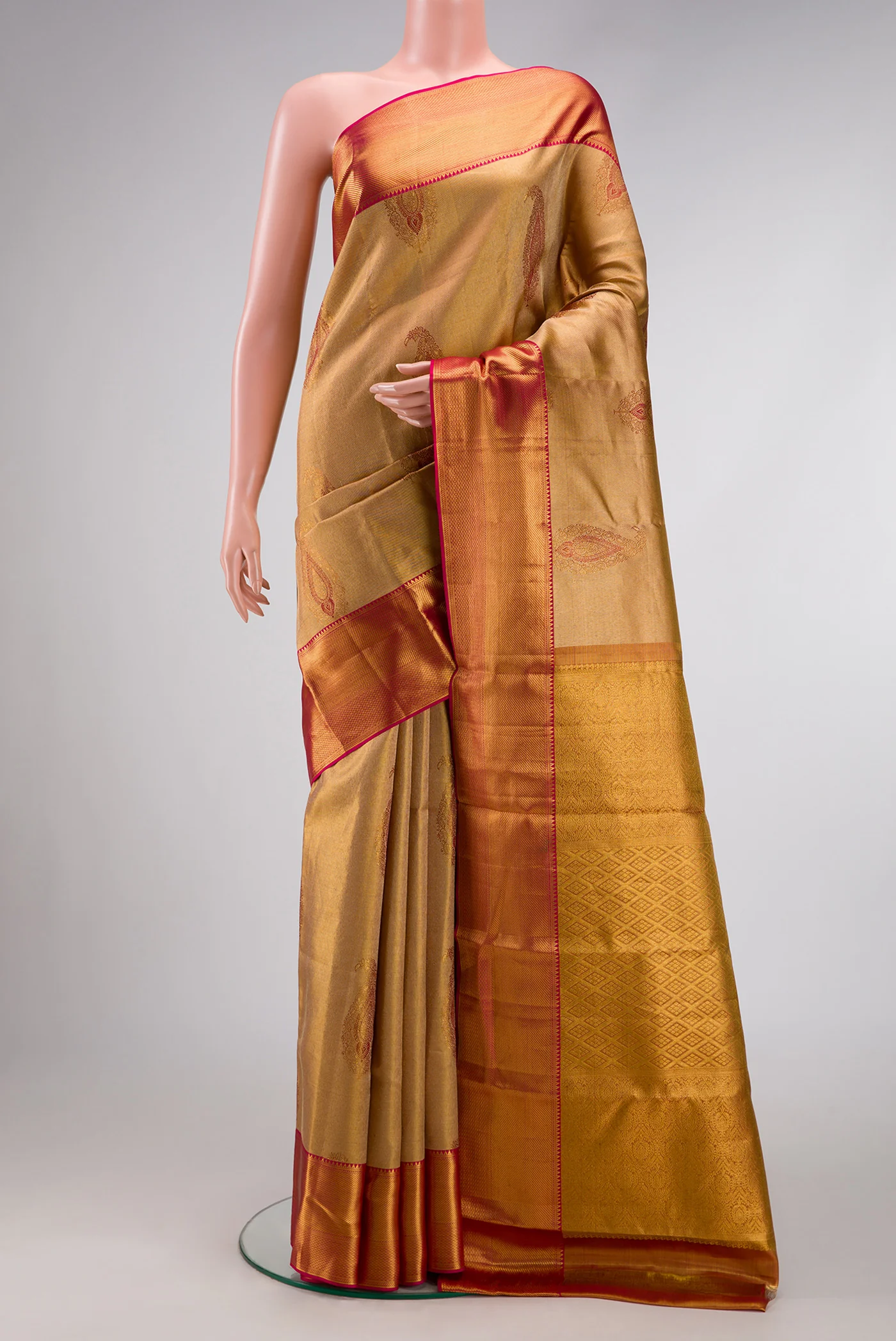 Gold Dual Tone Kanchipuram Tissue Silk Saree