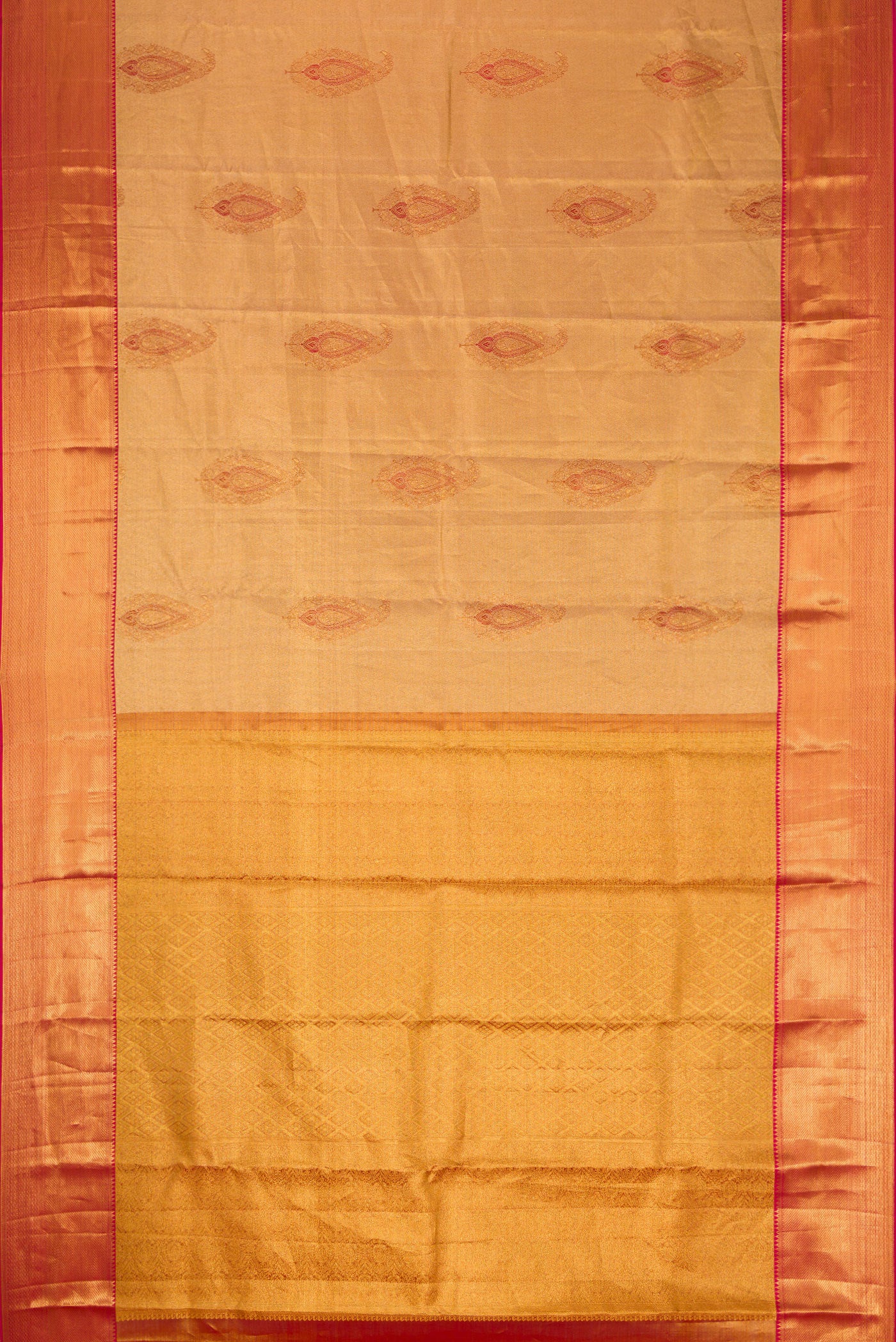 Gold Dual Tone Kanchipuram Tissue Silk Saree - Image 6