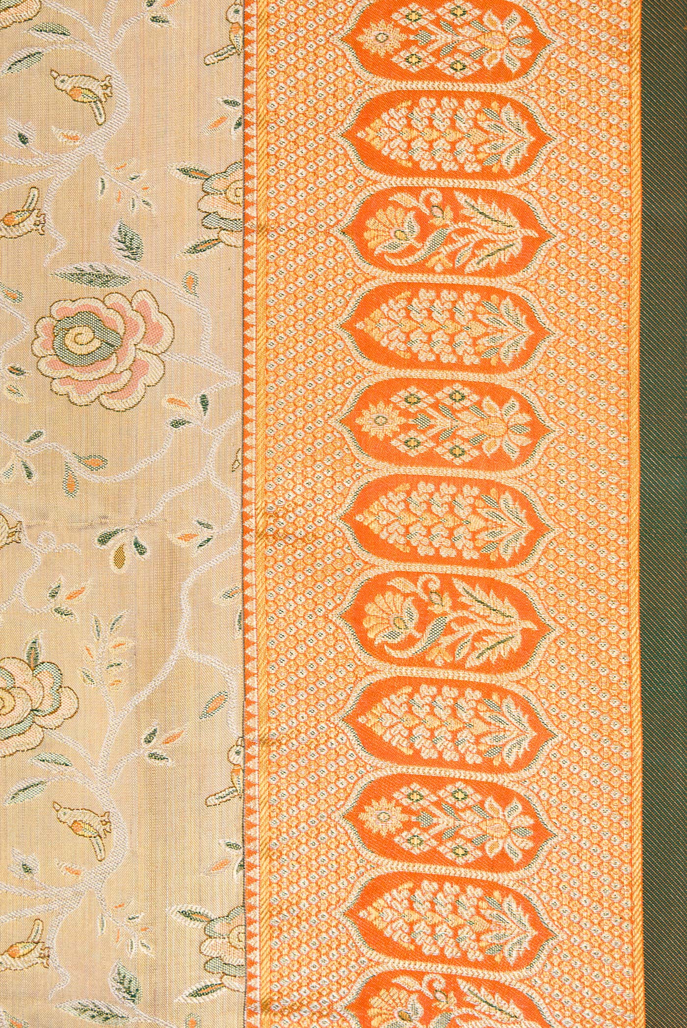 Beige with Gold Color Kanchipuram Tissue Silk Saree - Image 3