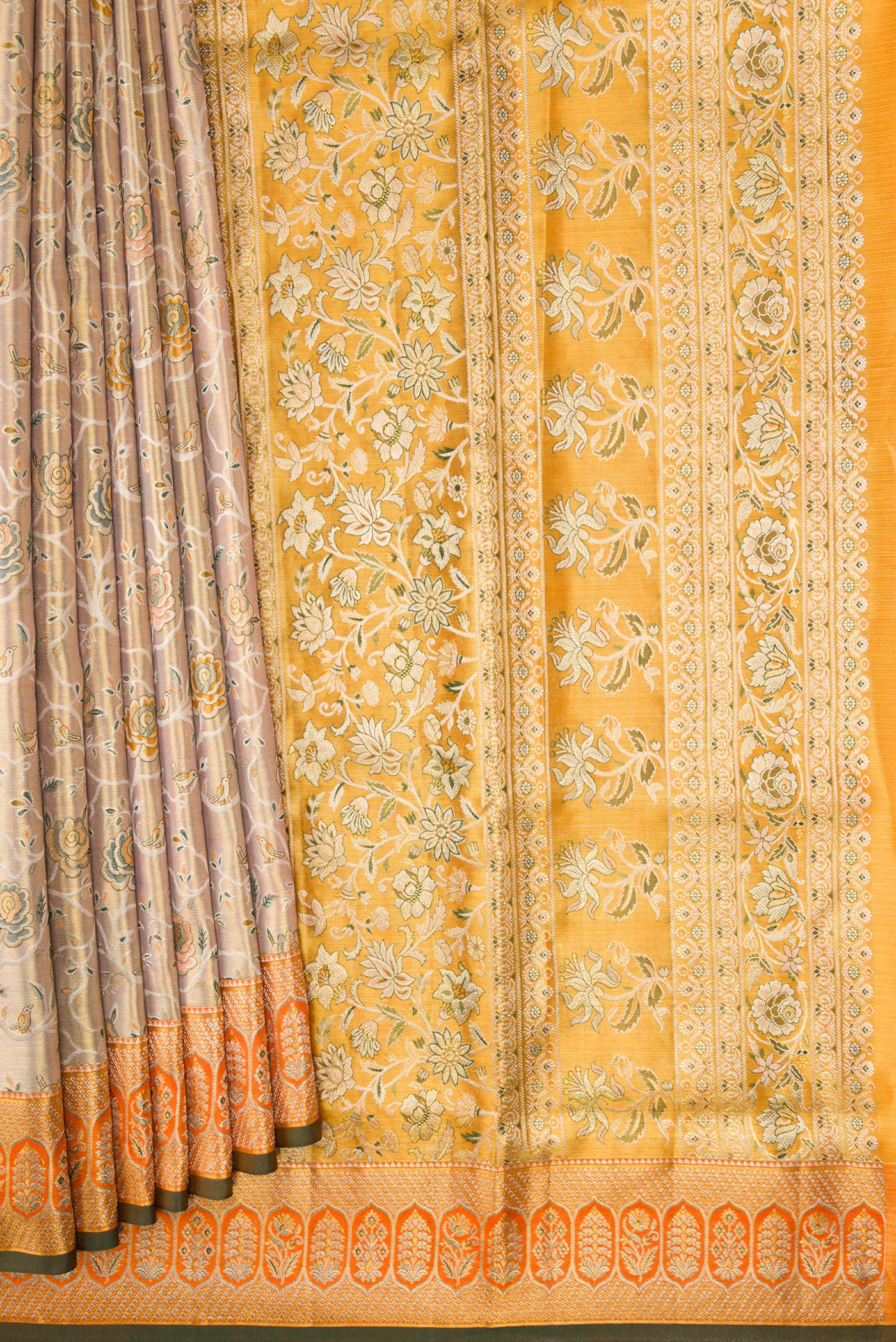 Beige with Gold Color Kanchipuram Tissue Silk Saree - Image 4