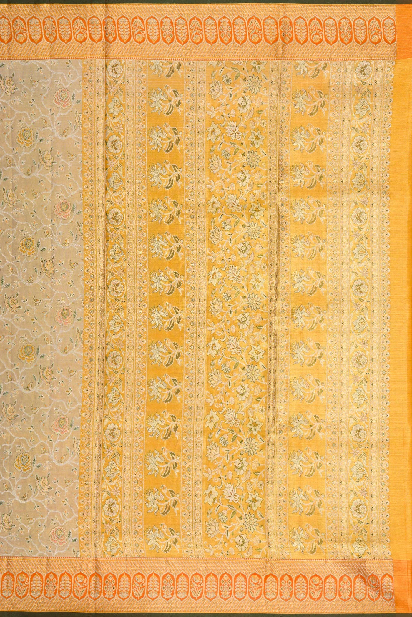 Beige with Gold Color Kanchipuram Tissue Silk Saree - Image 7
