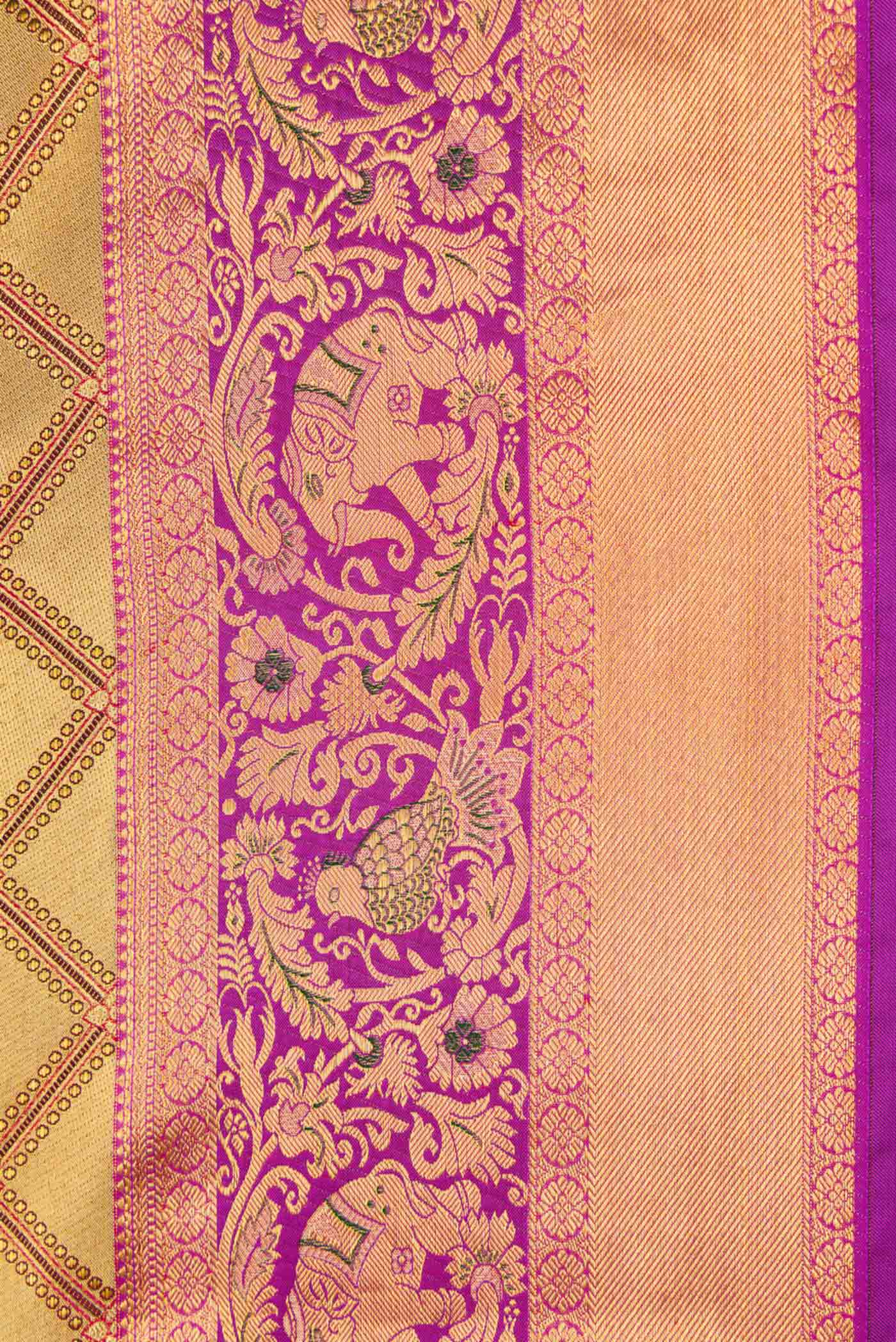 Gold Dual Tone Kanjivaram Tissue Silk Saree - Image 3