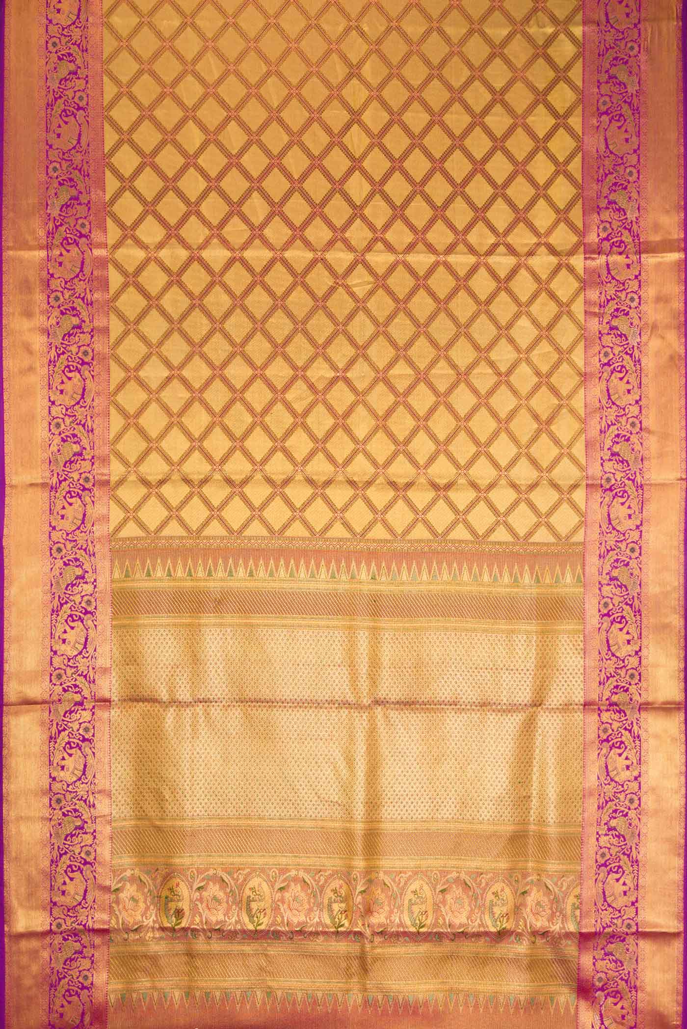 Gold Dual Tone Kanjivaram Tissue Silk Saree - Image 6
