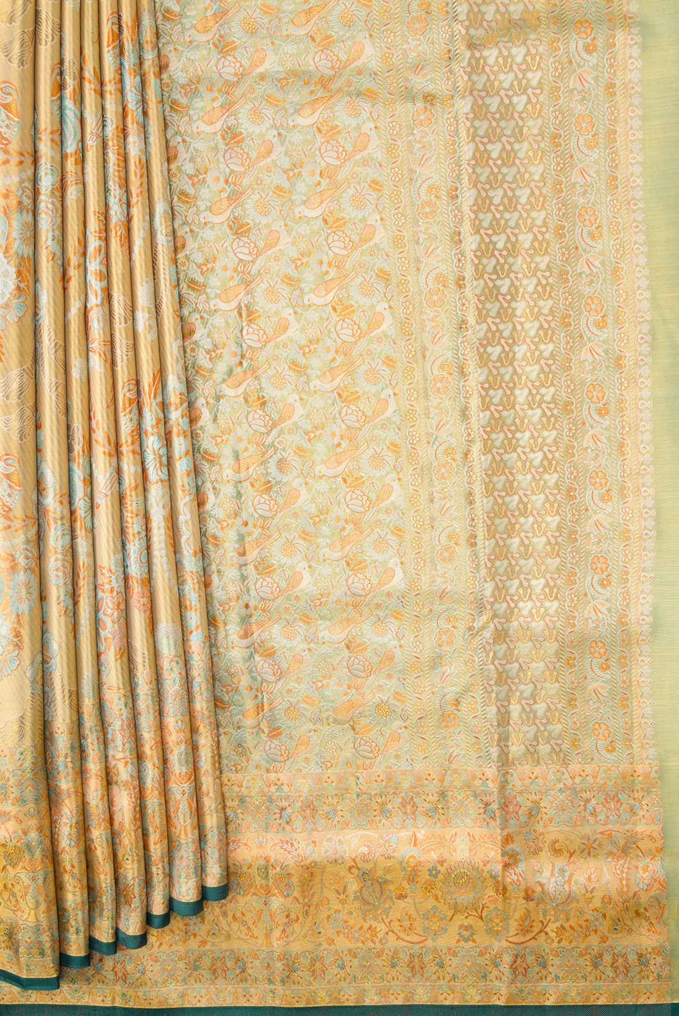 Gold Dual Tone Kanchipuram Tissue Silk Saree - Image 4