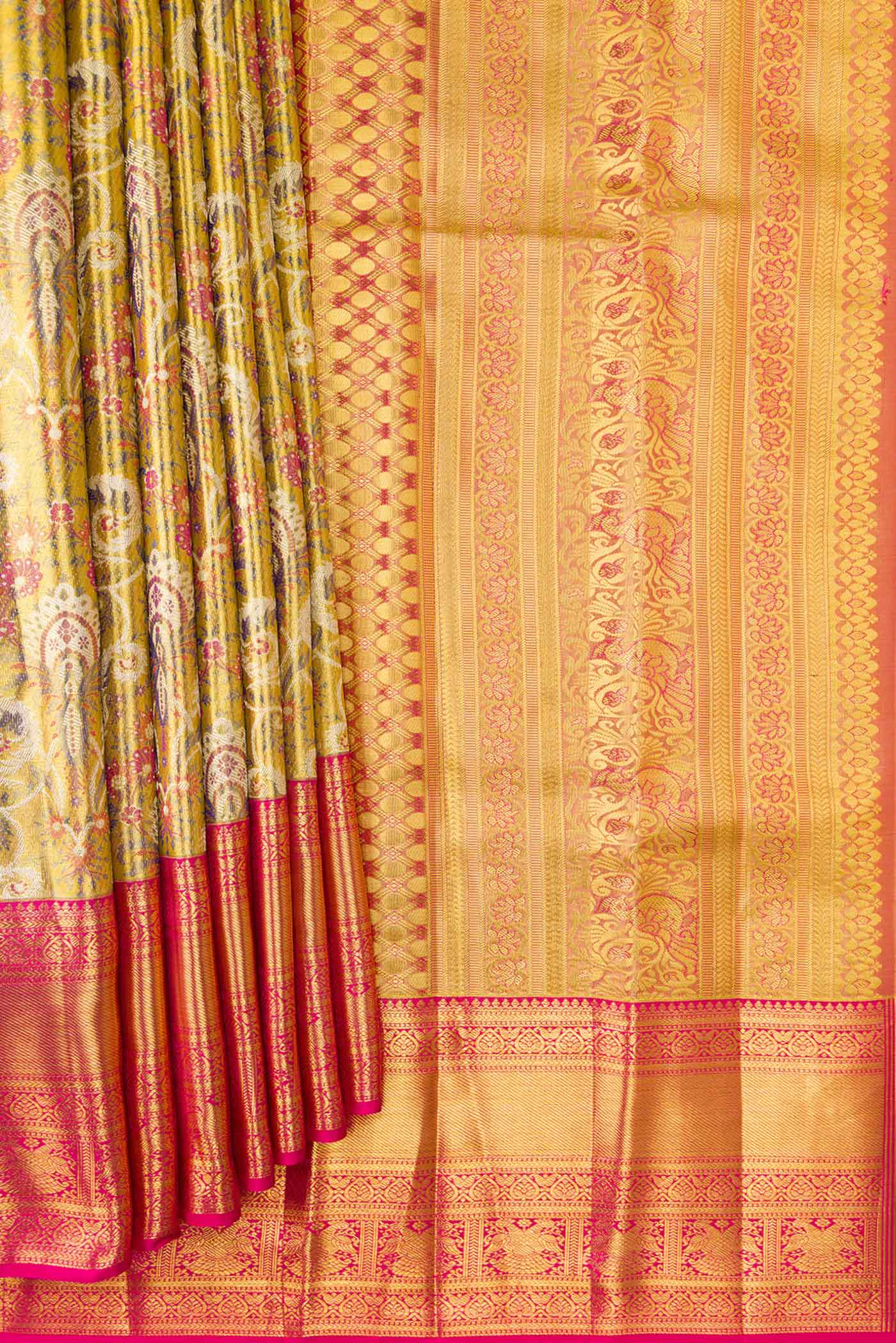 Gold Dual Tone Kanchipuram Tissue Silk Saree - Image 4