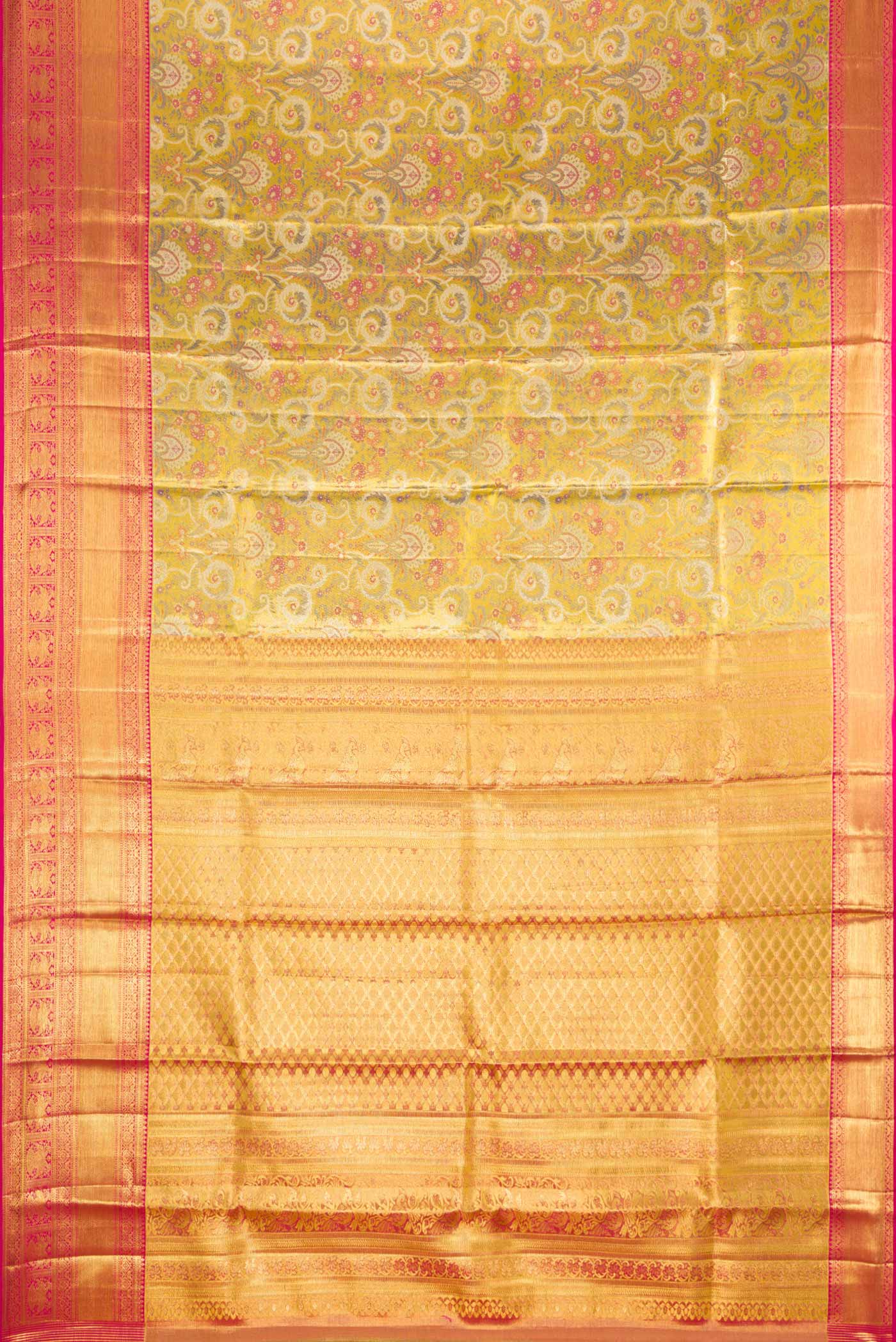 Gold Dual Tone Kanchipuram Tissue Silk Saree - Image 6