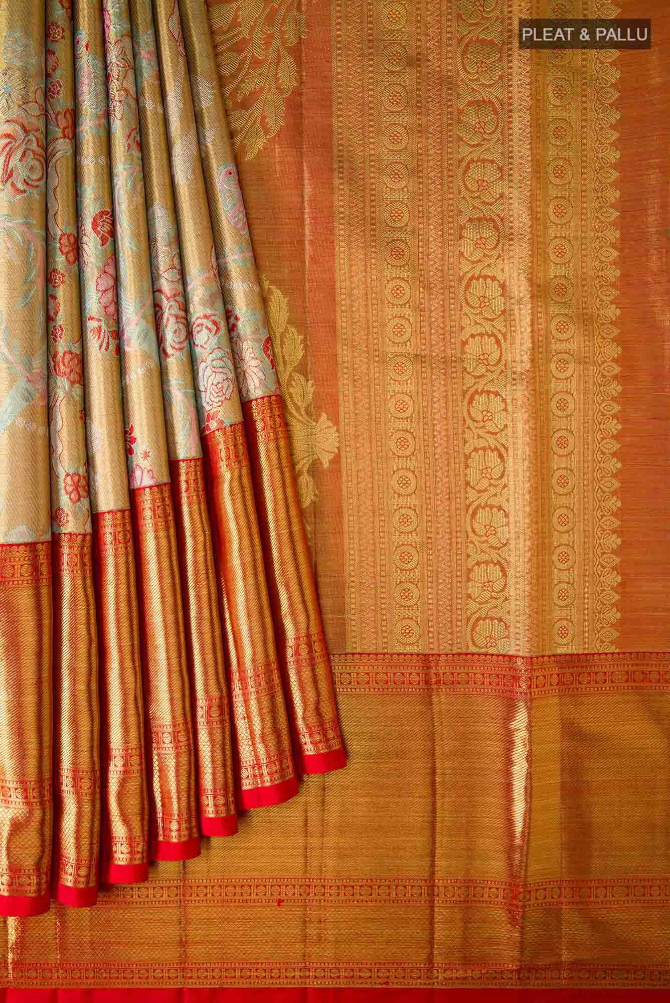 Gold Dual Tone Kanjivaram Tissue Silk Saree - Image 2