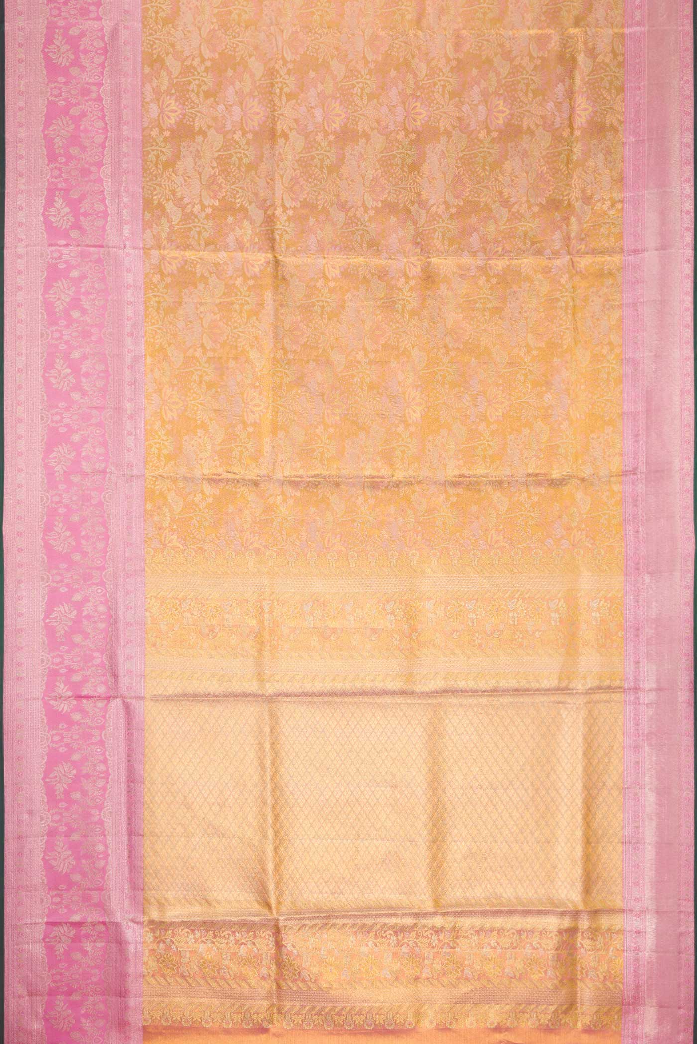 Gold Dual Tone Kanjivaram Tissue Silk Saree - Image 6