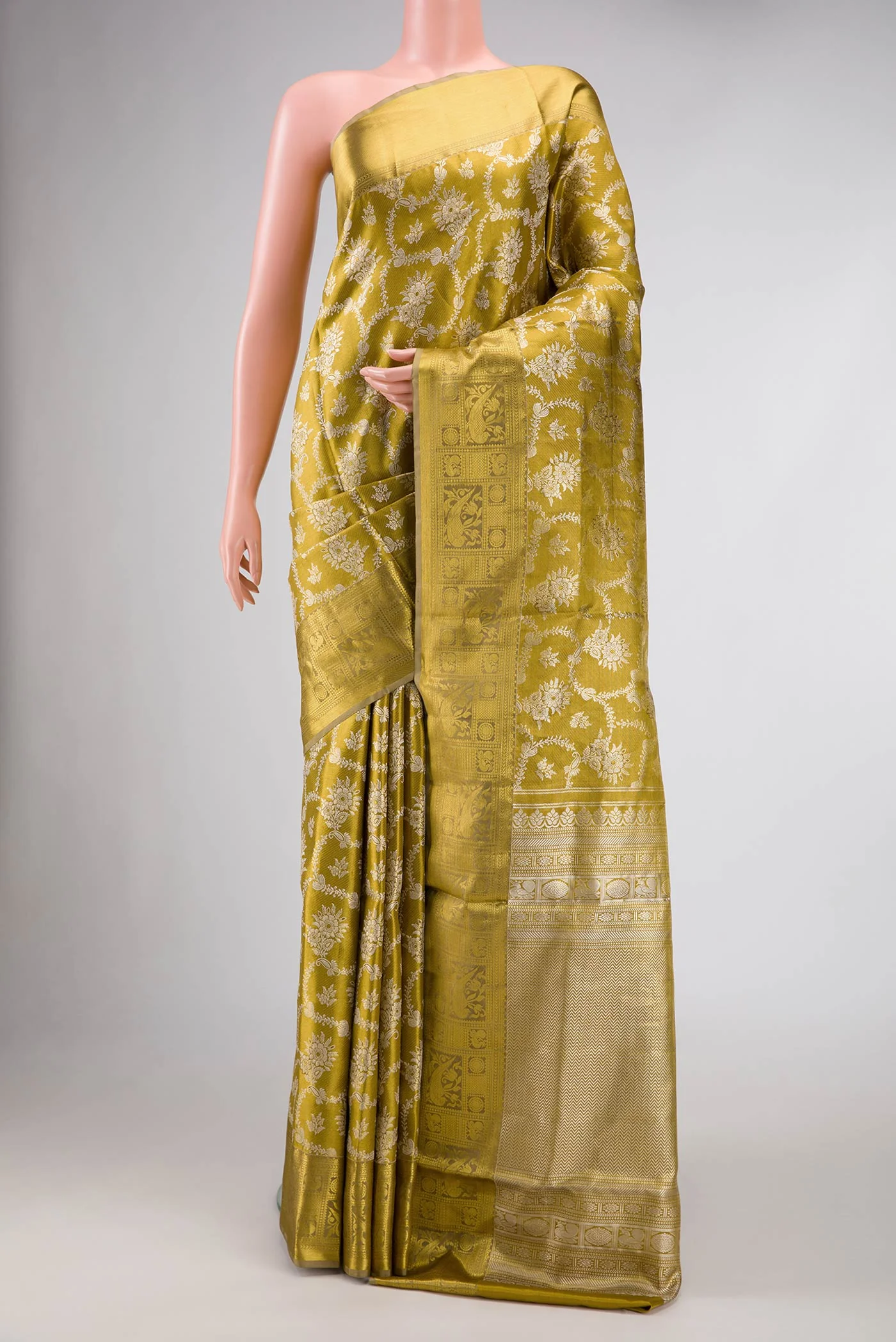 Golden Dual Tone Kanjivaram Tissue Silk Saree