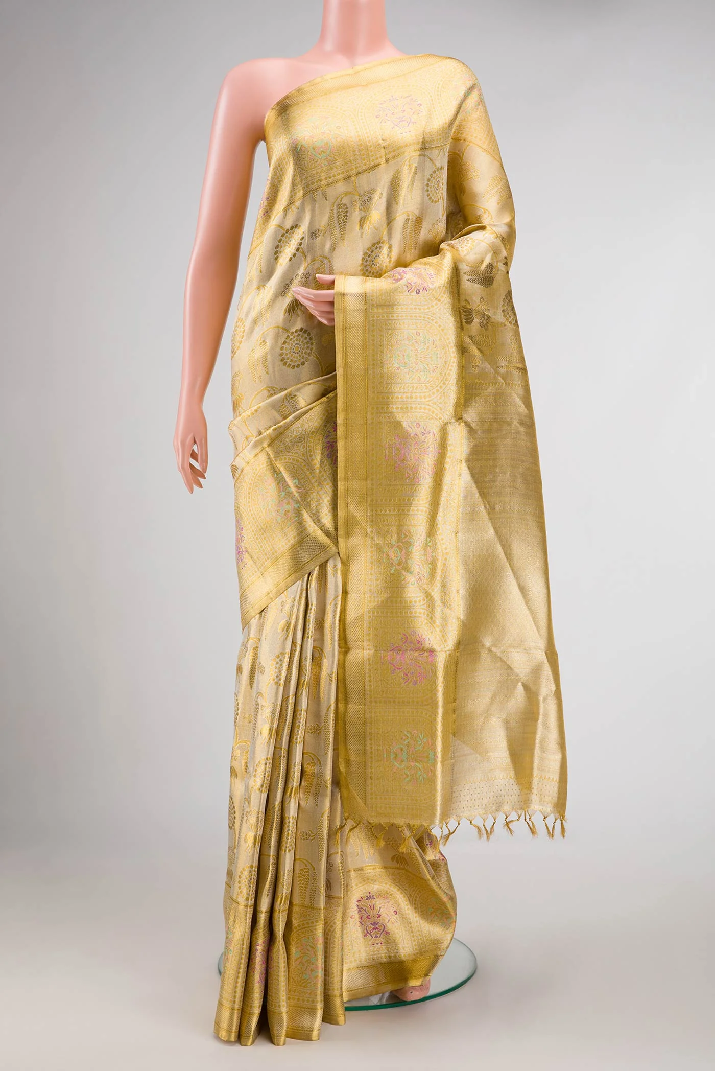 Gold Dual Tone Kanjivaram Tissue Silk Saree