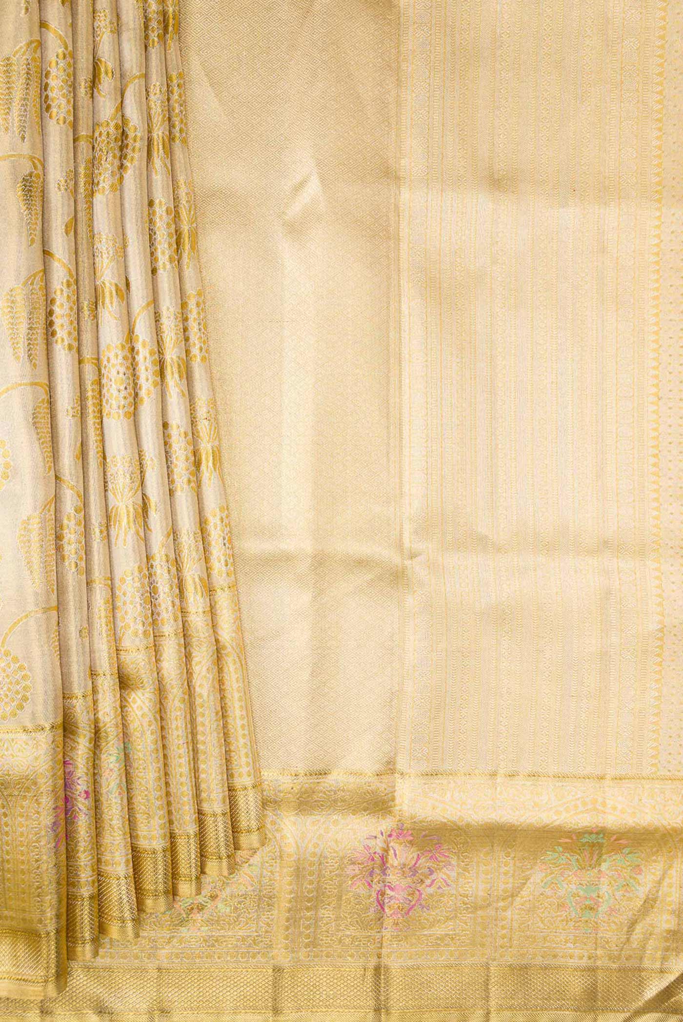 Gold Dual Tone Kanjivaram Tissue Silk Saree - Image 4