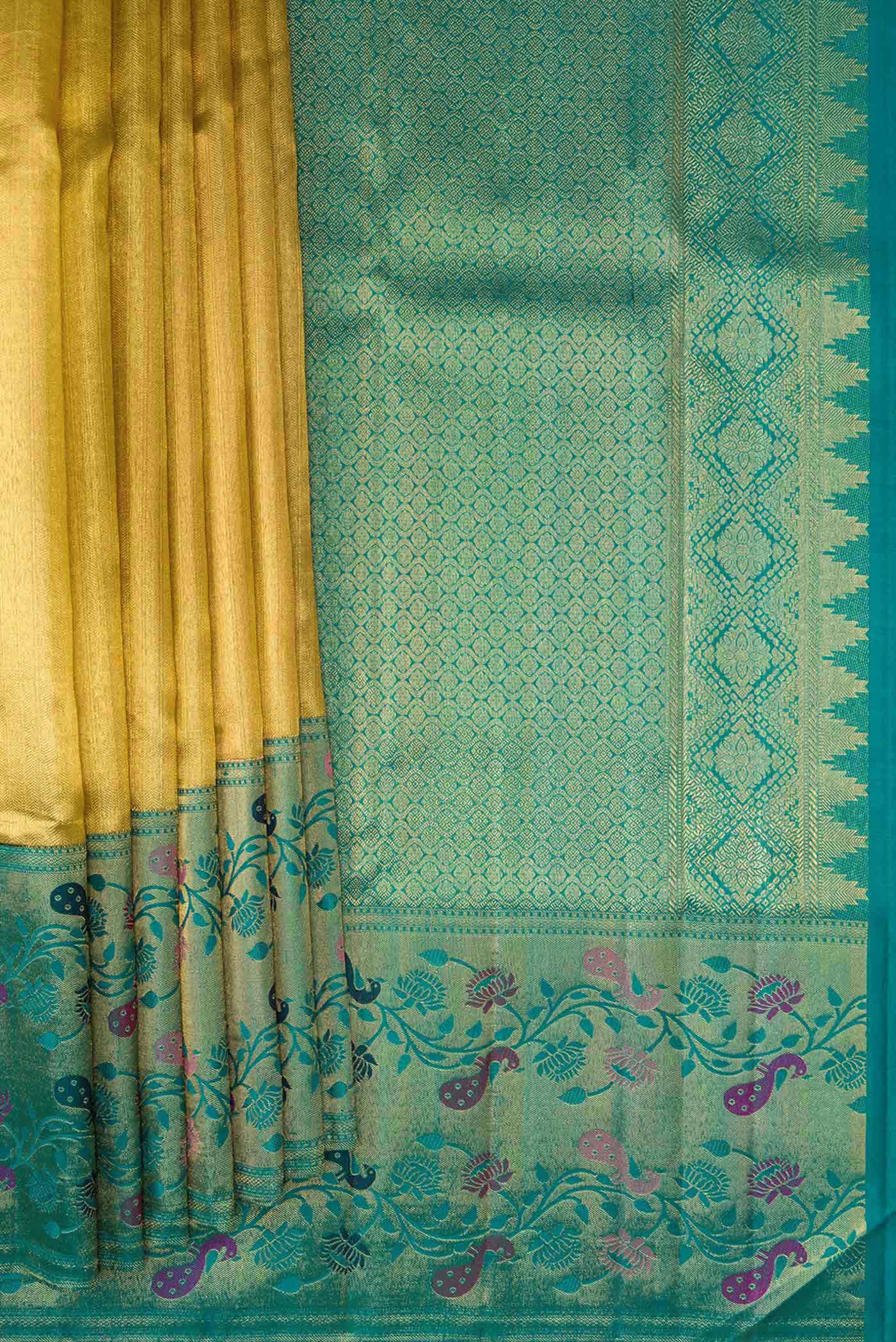 Gold Kanjivaram Tissue Silk Saree - Image 4
