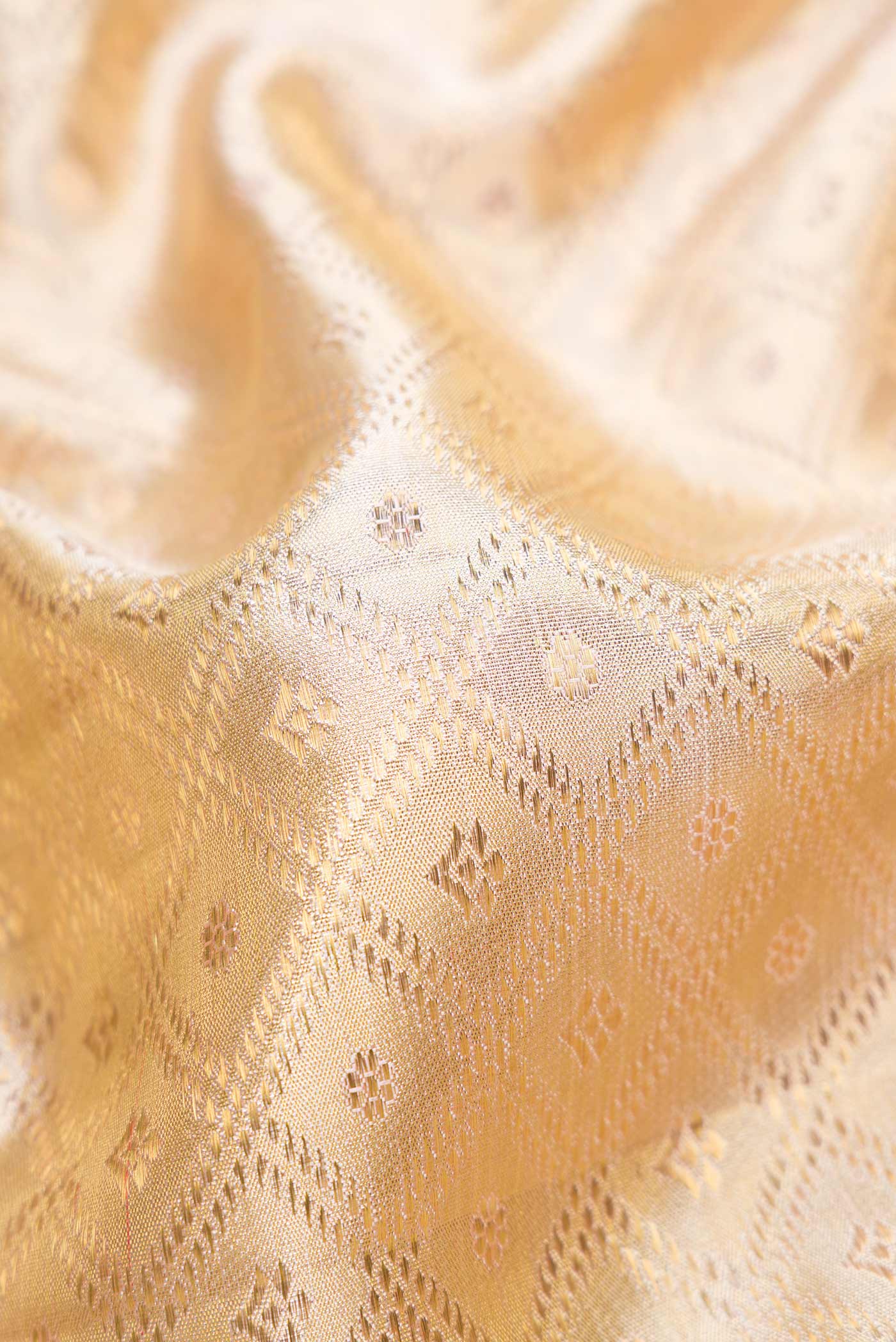 Cream with Gold Color Kanjivaram Tissue Silk Saree - Image 2