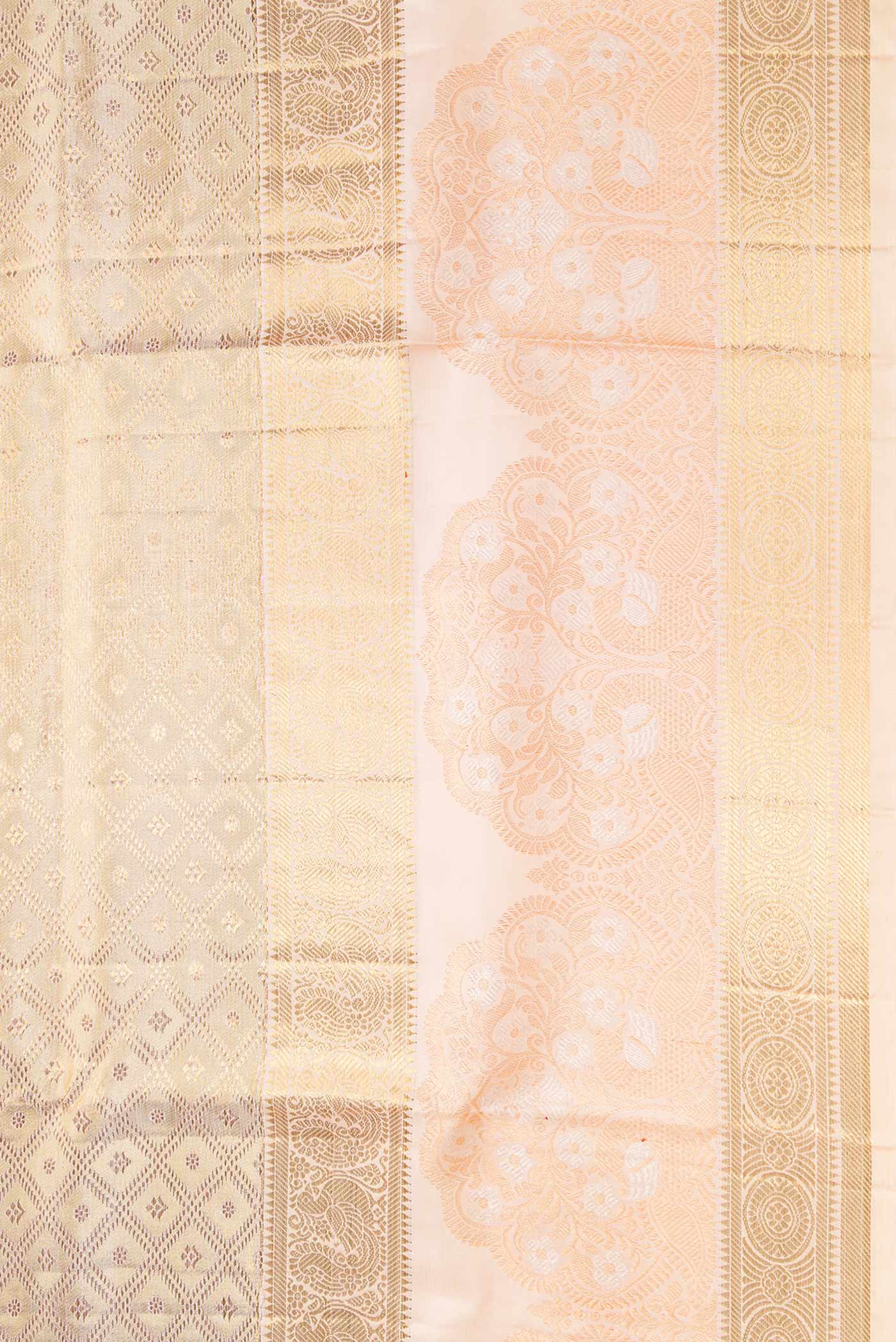 Cream with Gold Color Kanjivaram Tissue Silk Saree - Image 3