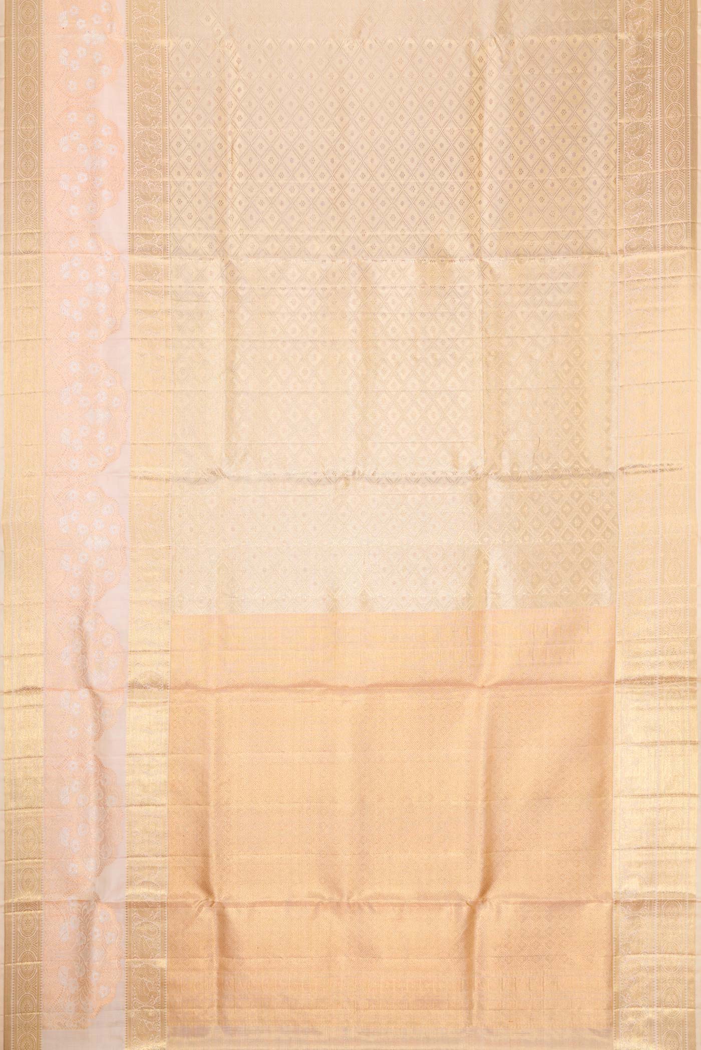 Cream with Gold Color Kanjivaram Tissue Silk Saree - Image 6