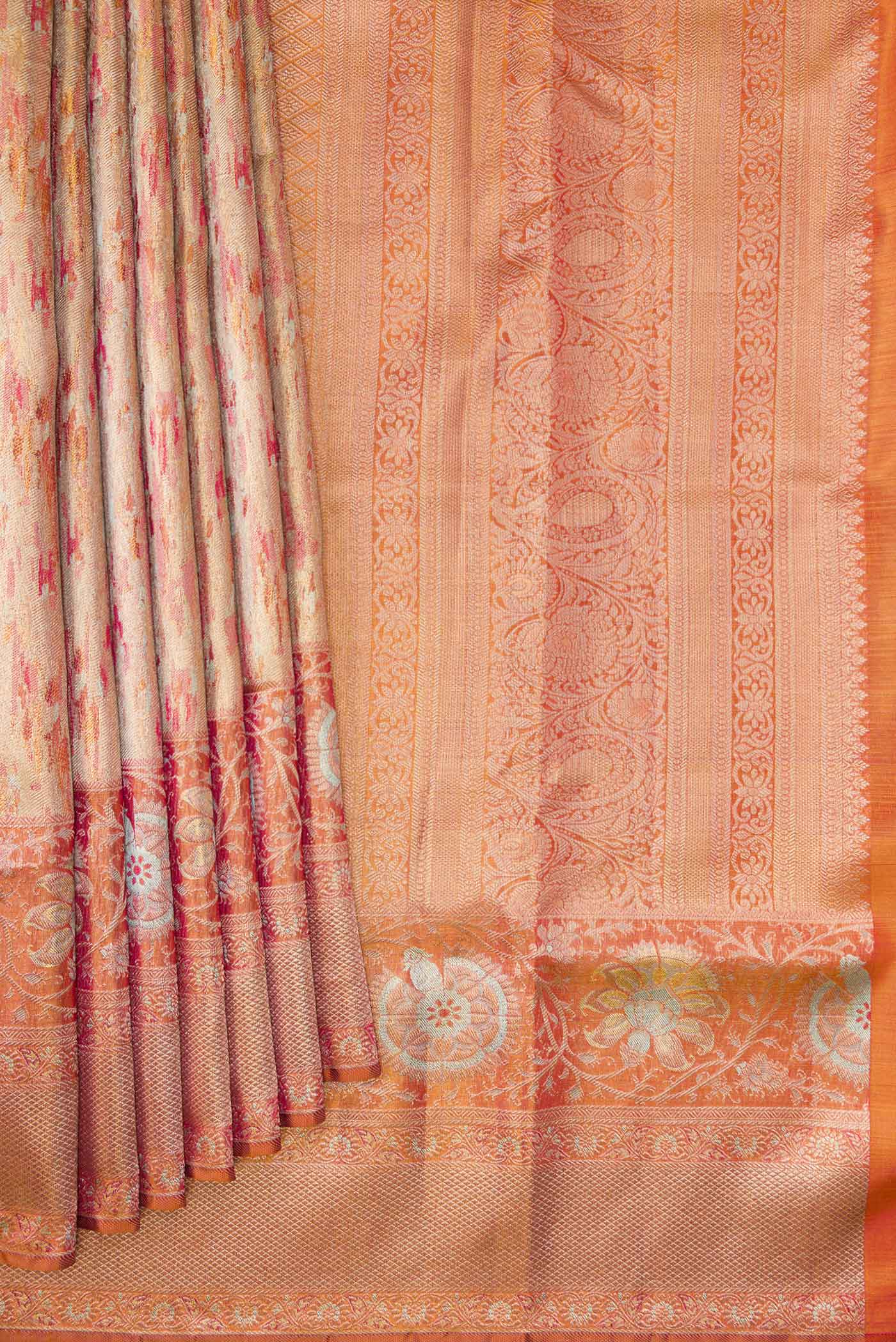 Rust with Gold Color Kanjivaram Tissue Silk Saree - Image 4