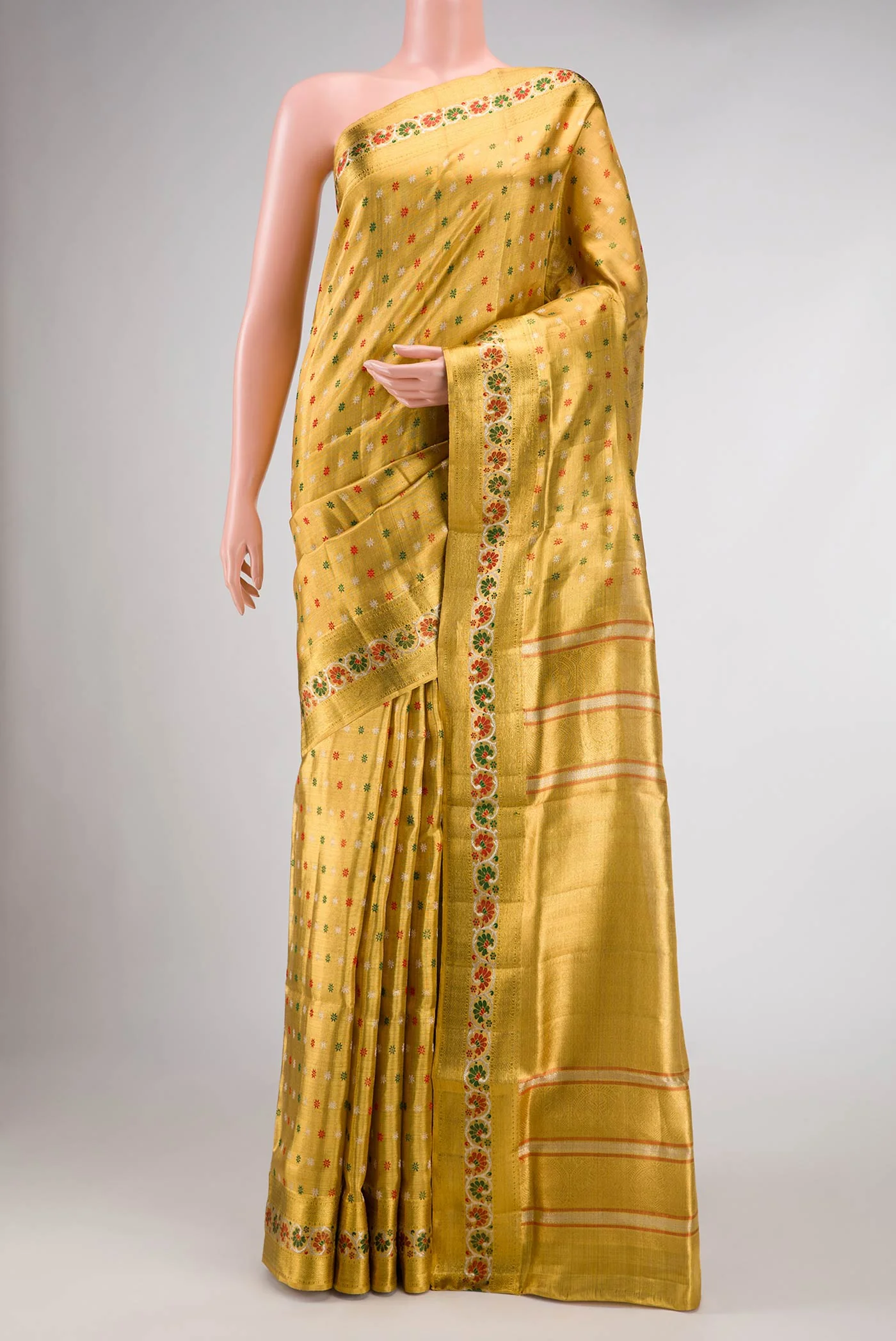 Gold Dual Tone Kanjivaram Tissue Silk Saree