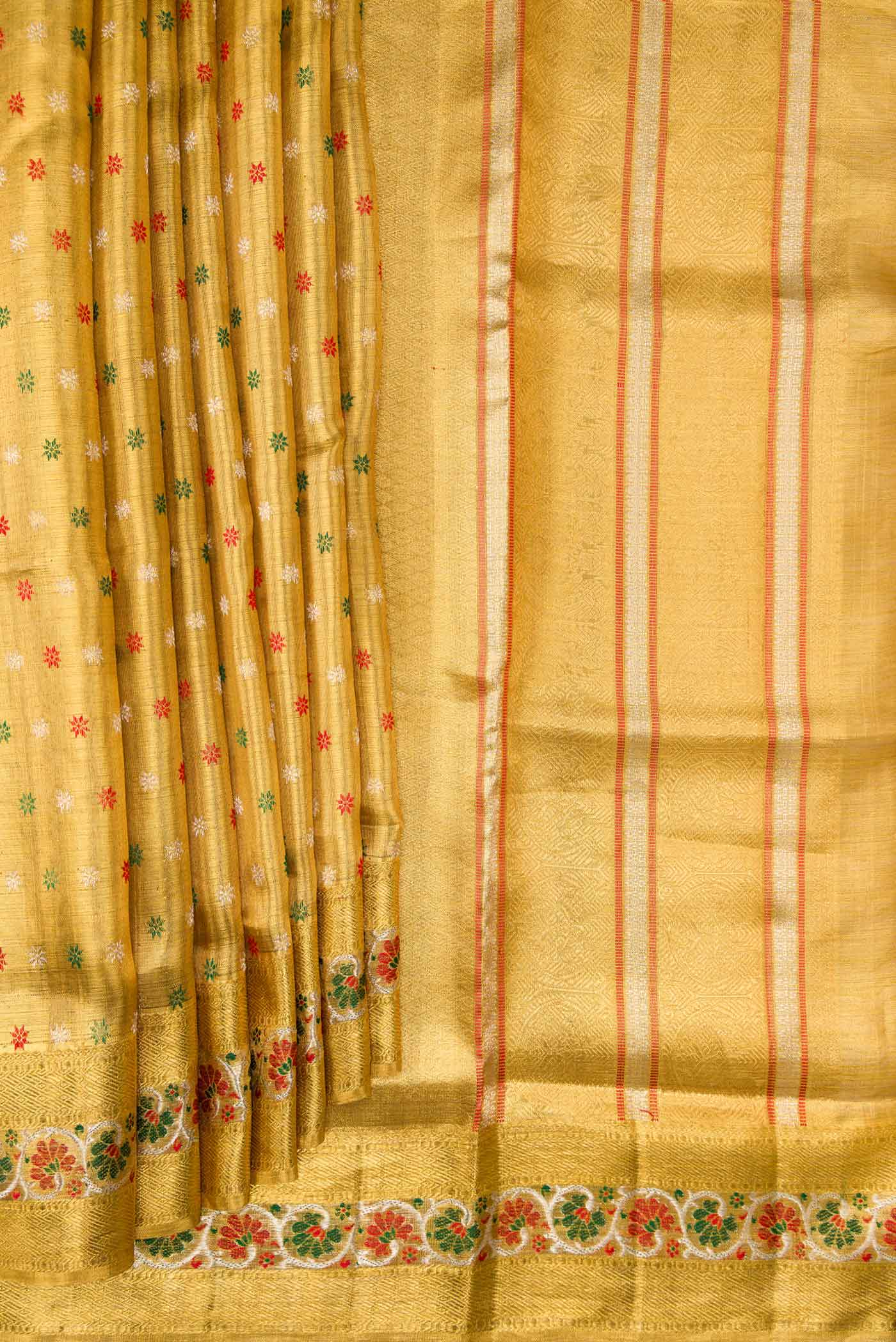 Gold Dual Tone Kanjivaram Tissue Silk Saree - Image 4