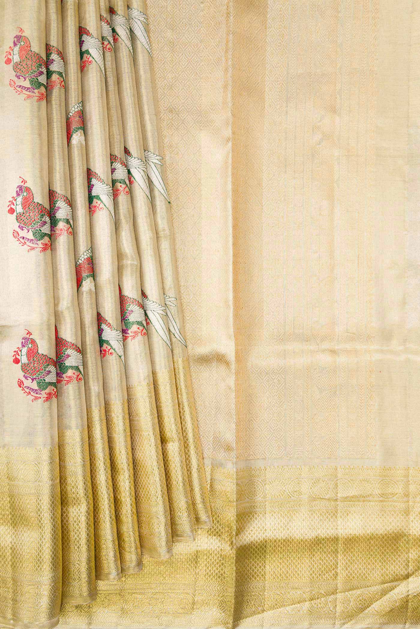 Gold Dual Tone Kanjivaram Tissue Silk Saree - Image 4