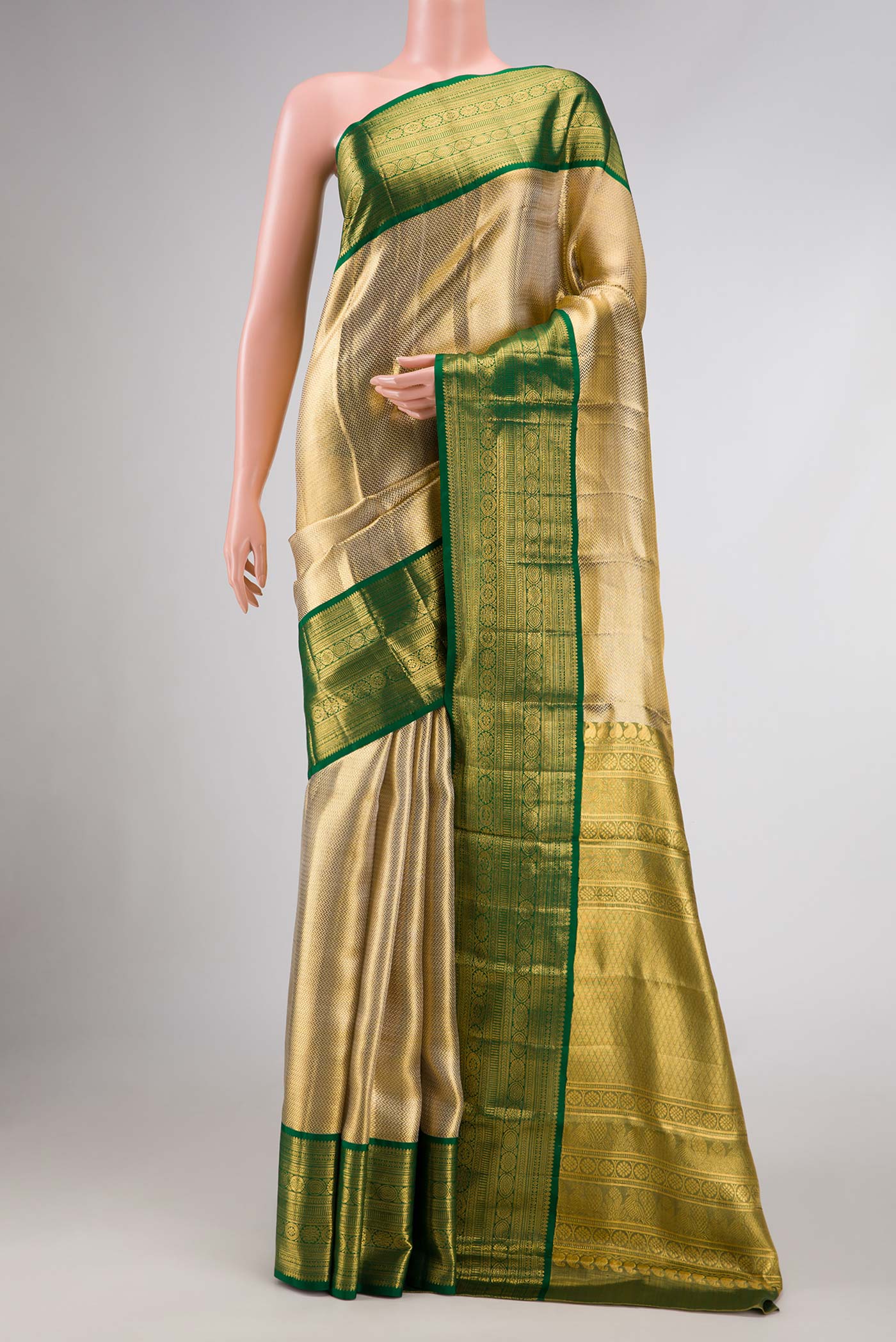 Gold Dual Tone Kanjivaram Tissue Silk Saree