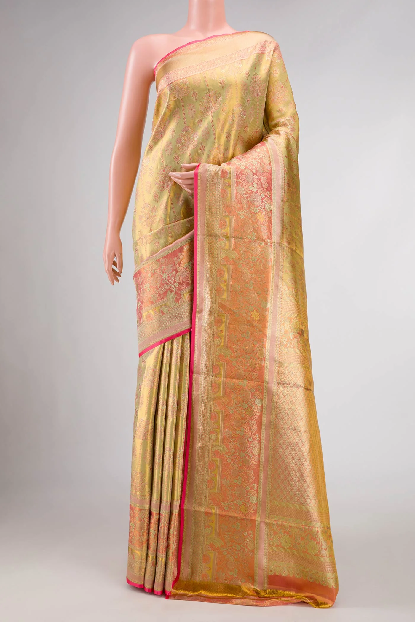 Gold Dual Tone Kanjivaram Tissue Silk Saree