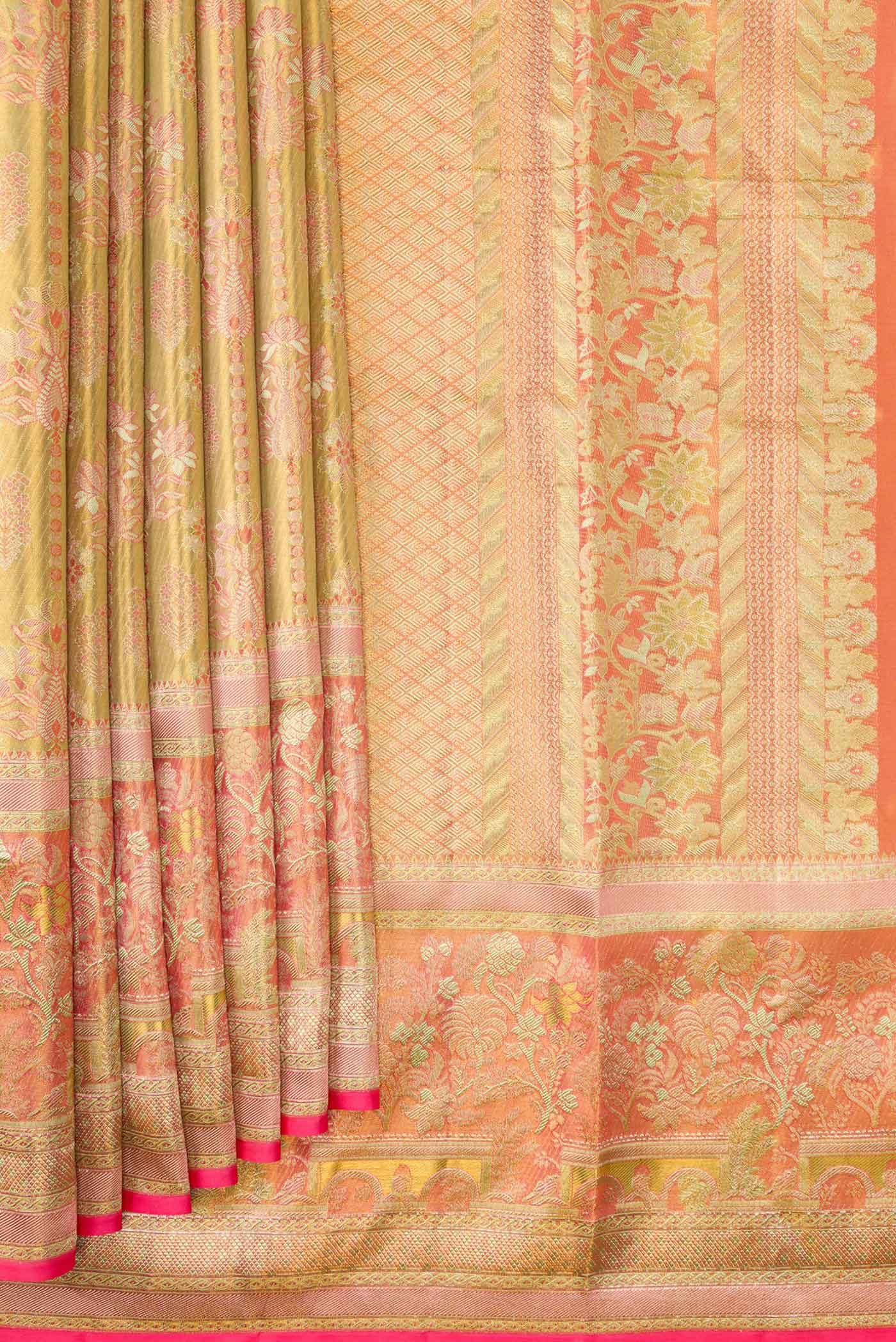 Gold Dual Tone Kanjivaram Tissue Silk Saree - Image 4
