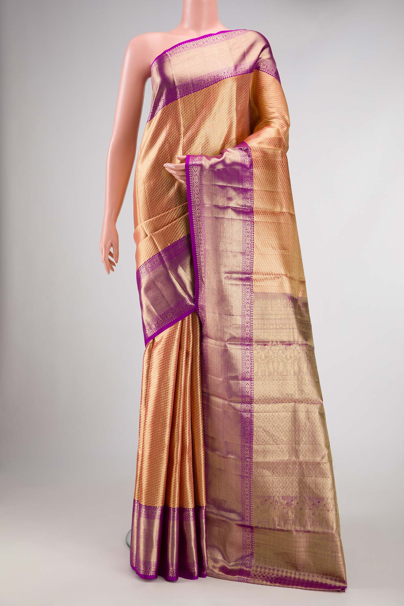 Gold with Red Color Kanjivaram Tissue Silk Saree