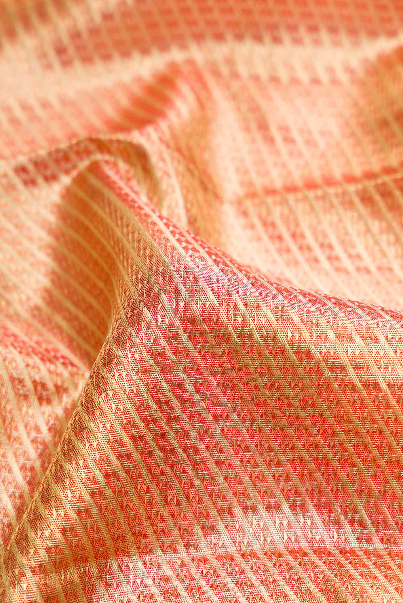 Gold with Red Color Kanjivaram Tissue Silk Saree - Image 2