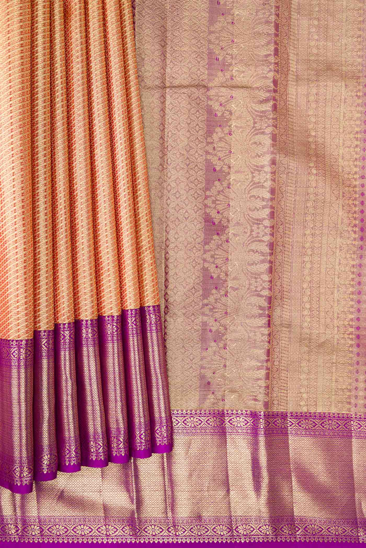 Gold with Red Color Kanjivaram Tissue Silk Saree - Image 4