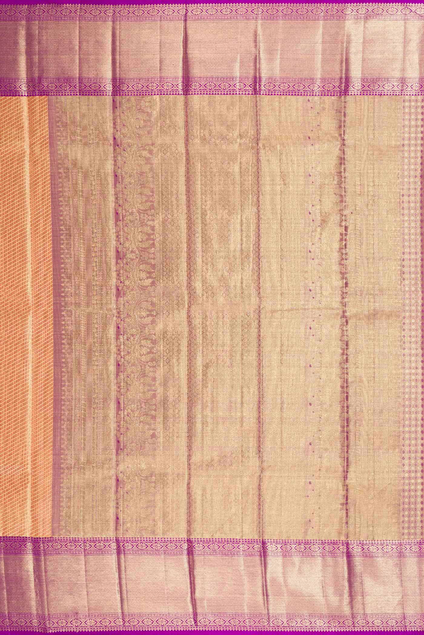 Gold with Red Color Kanjivaram Tissue Silk Saree - Image 7