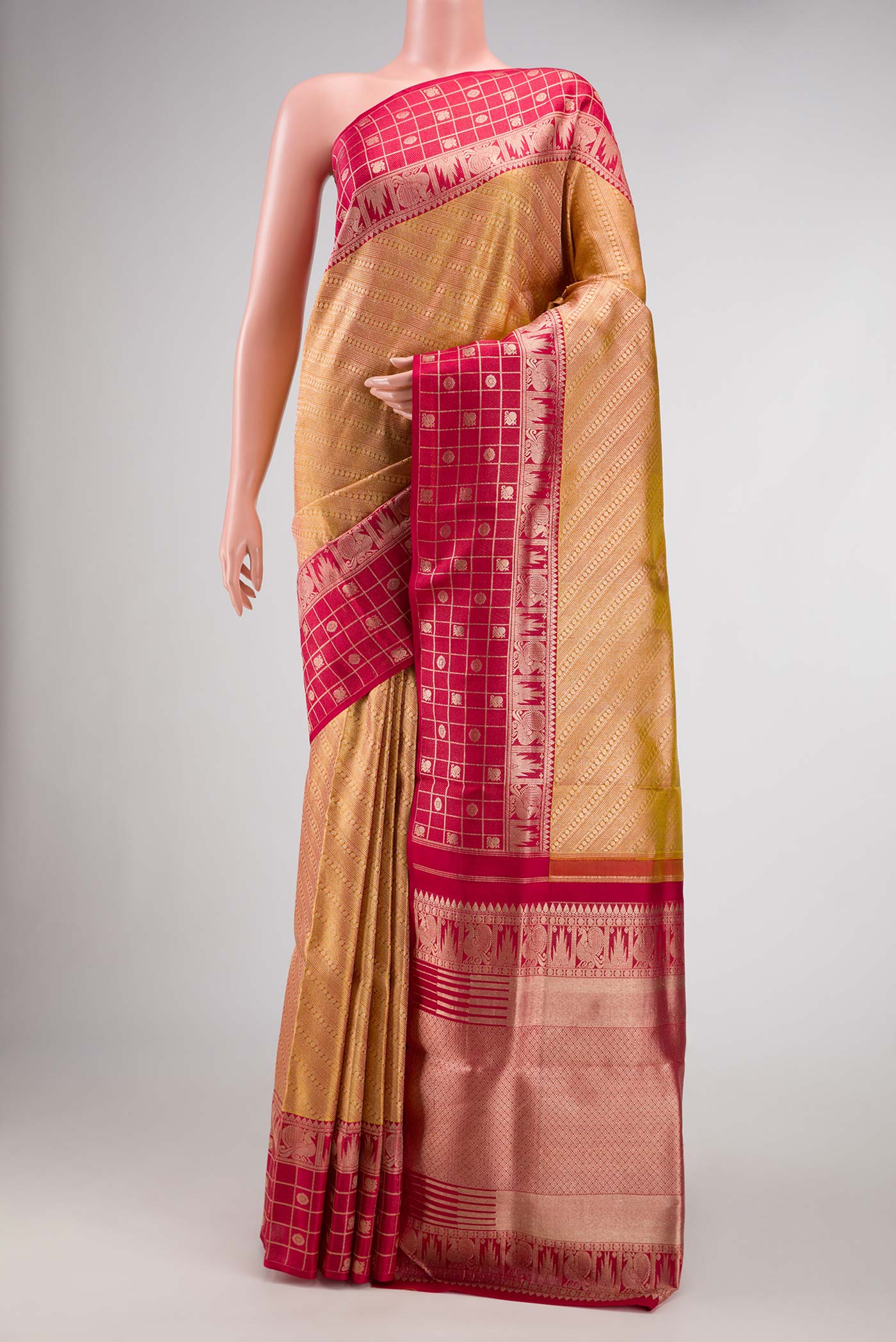 Mustard with Gold Color Kanjivaram Tissue Silk Saree