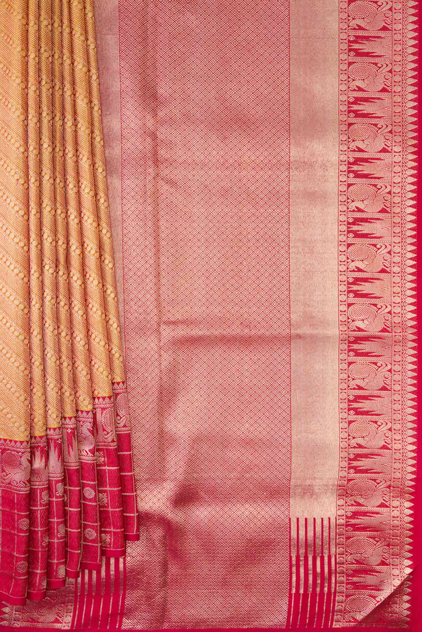 Mustard with Gold Color Kanjivaram Tissue Silk Saree - Image 4