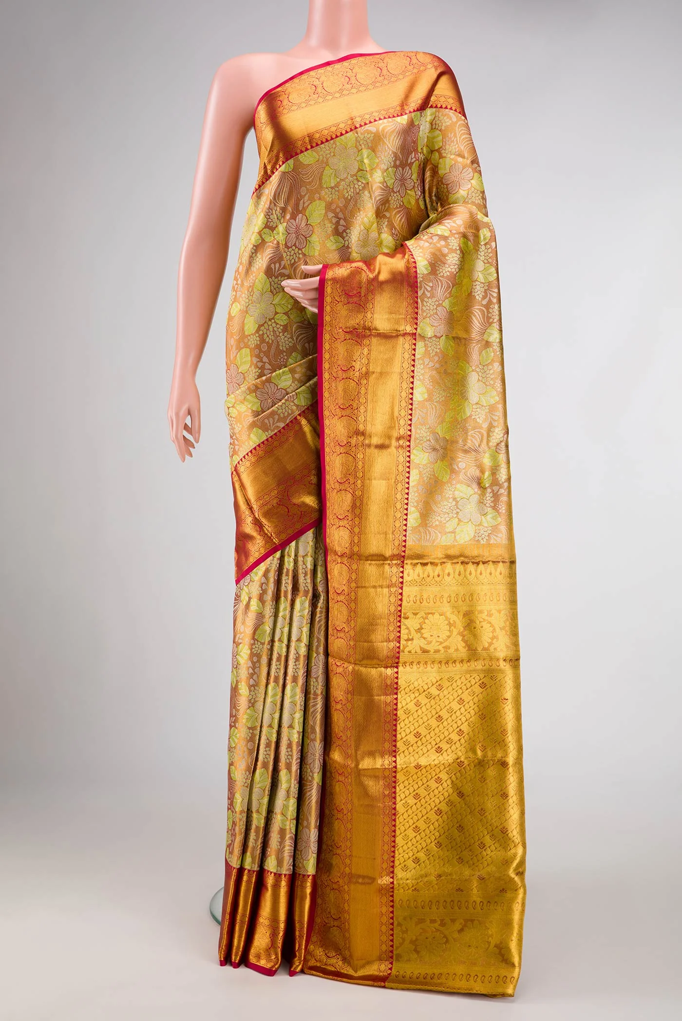 Gold with Lemon Yellow Dual Tone Kanjivaram Tissue Silk Saree