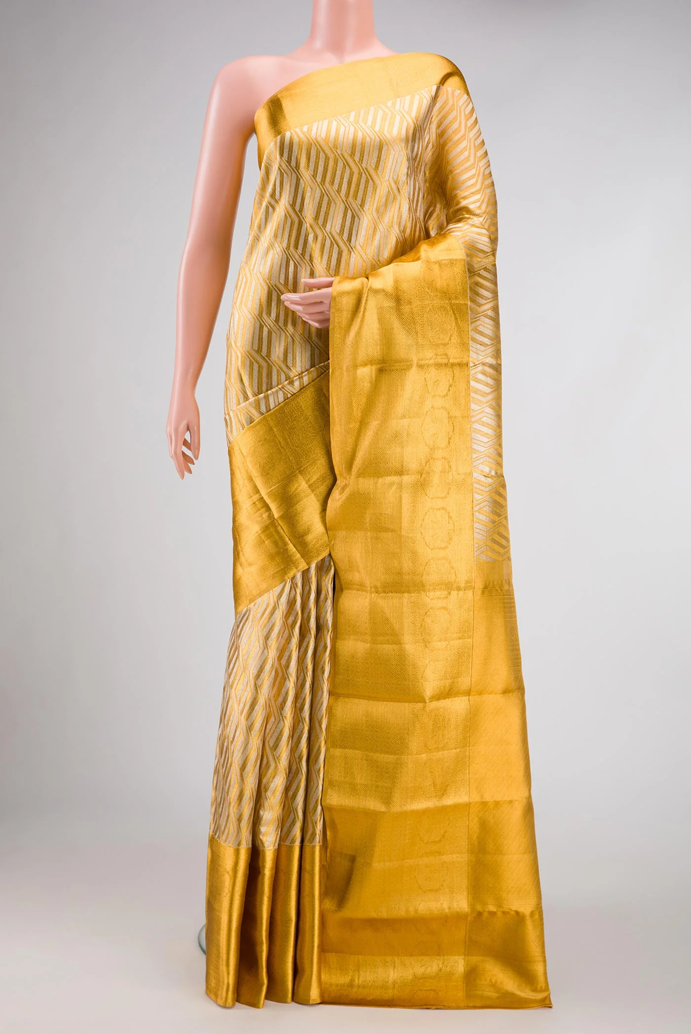 Gold Dual Tone Kanjivaram Tissue Silk Saree