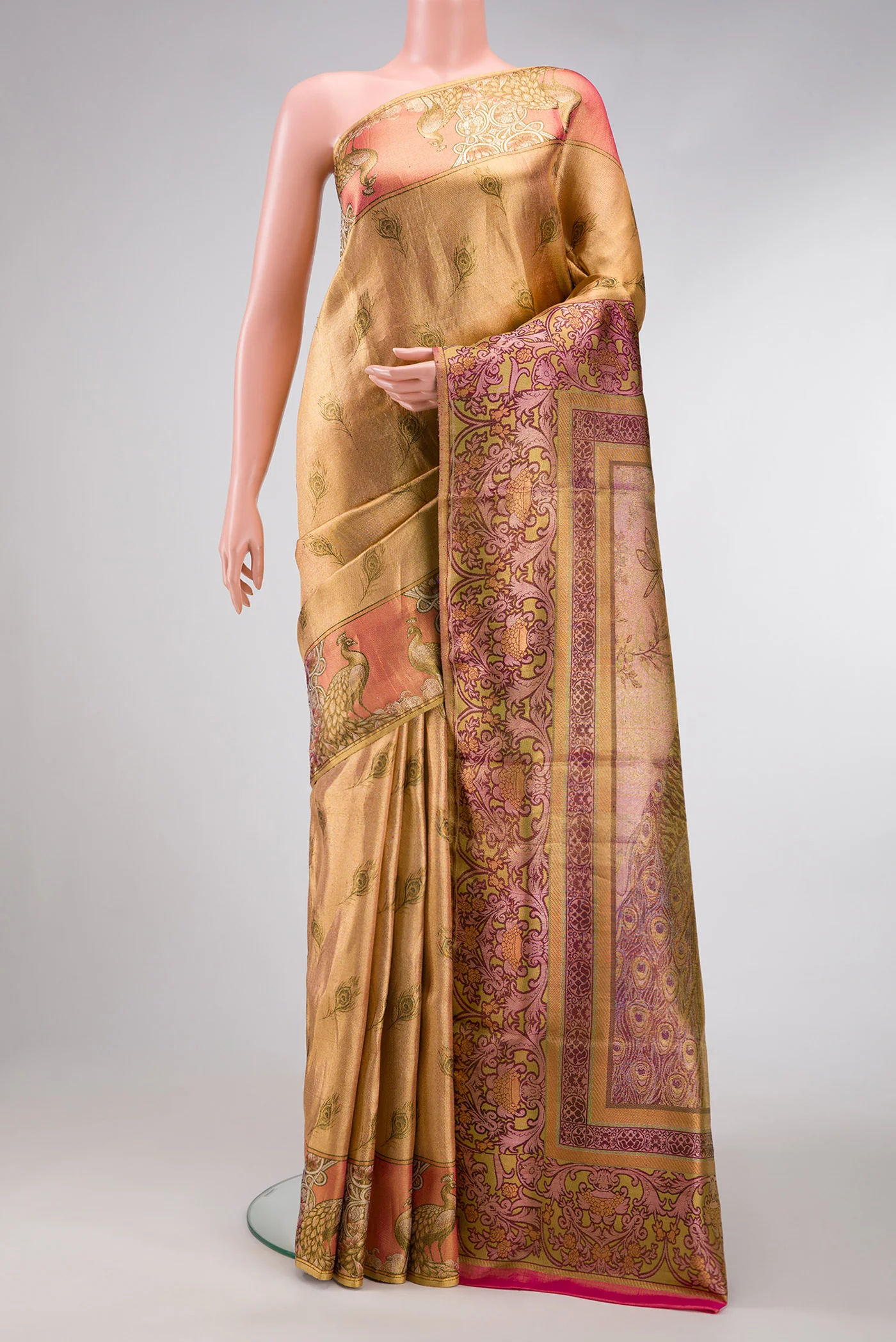 Gold Dual Tone Kanjivaram Tissue Silk Saree