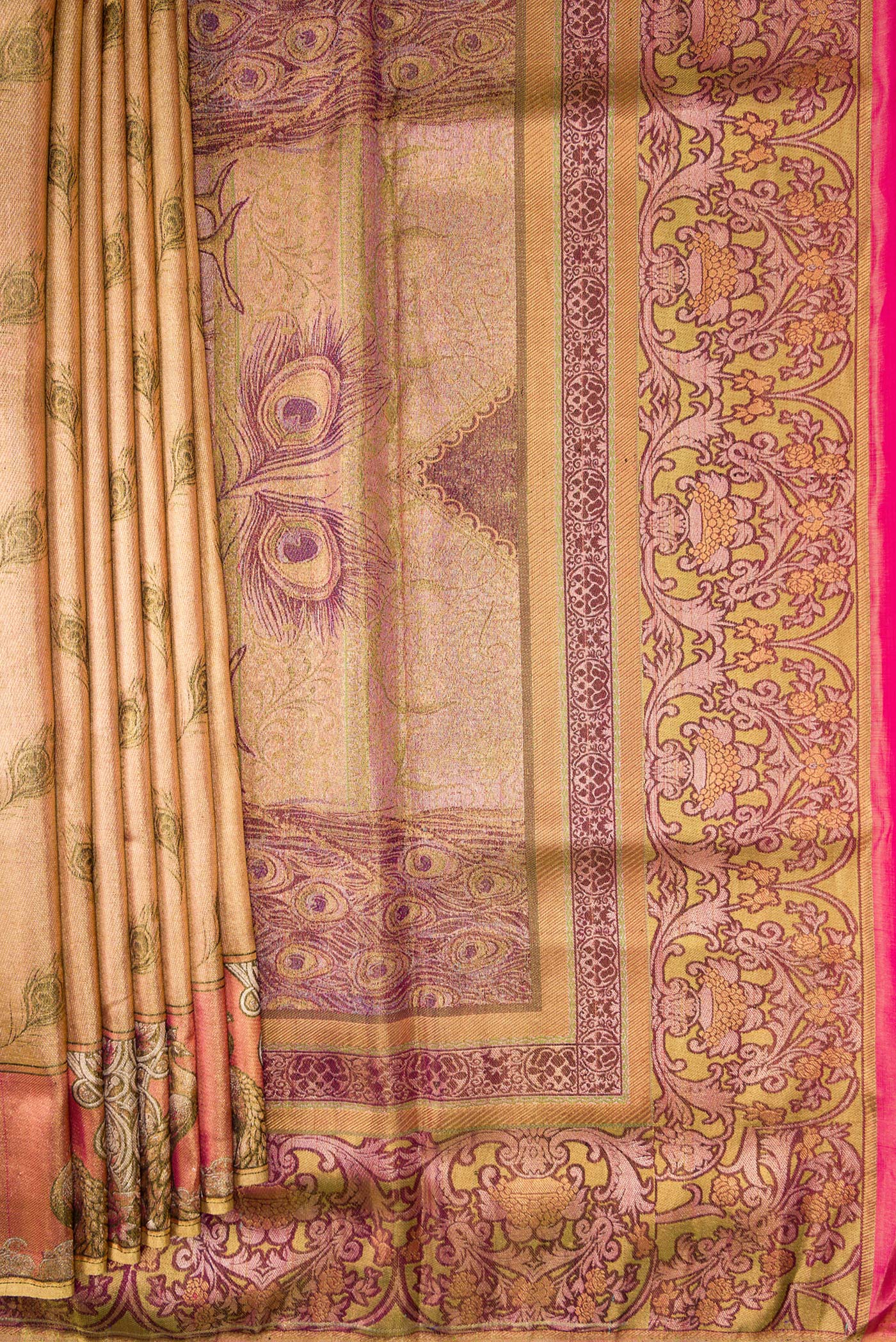 Gold Dual Tone Kanjivaram Tissue Silk Saree - Image 4