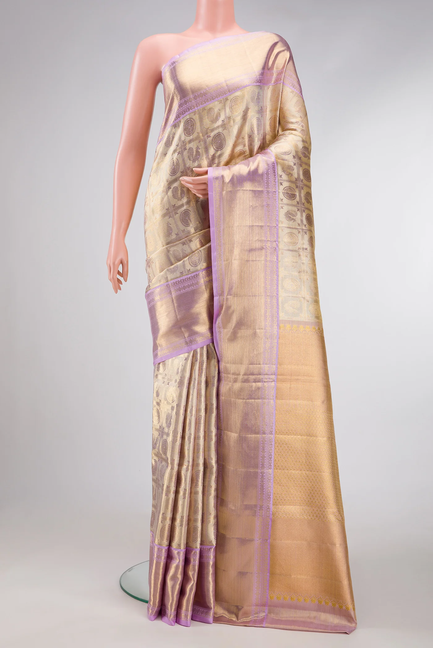 Gold with Lavender Color Kanjivaram Tissue Silk Saree