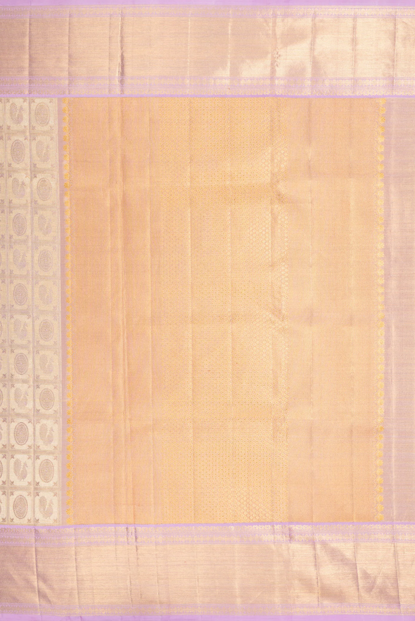 Gold with Lavender Color Kanjivaram Tissue Silk Saree - Image 7