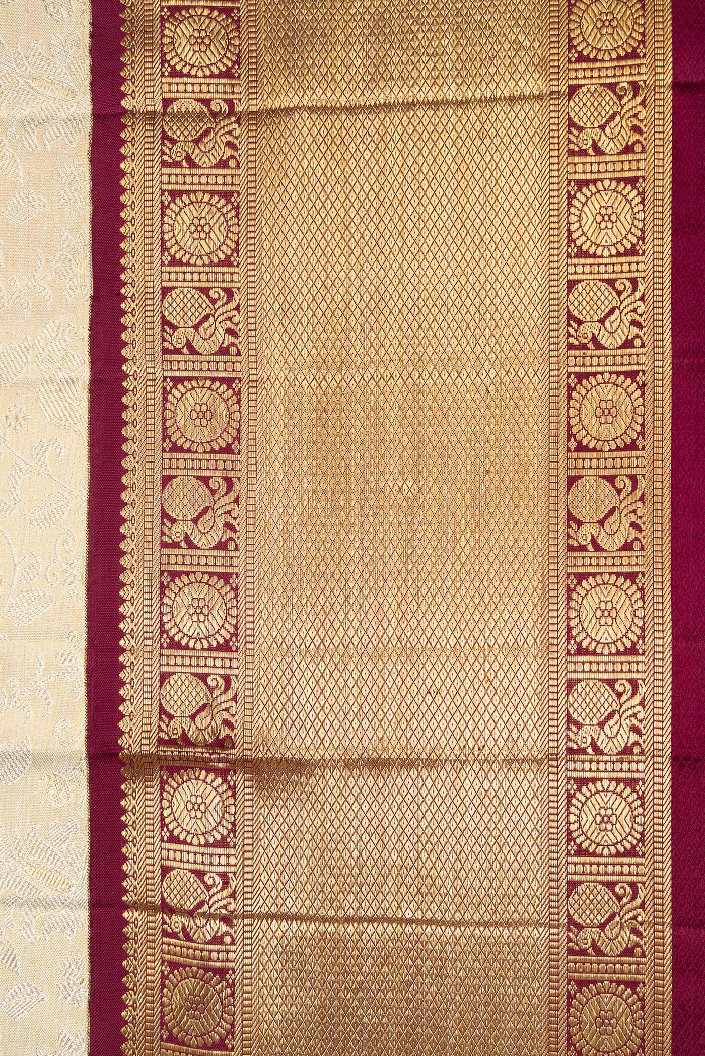 Cream with Gold Color Kanjivaram Tissue Silk Saree - Image 3