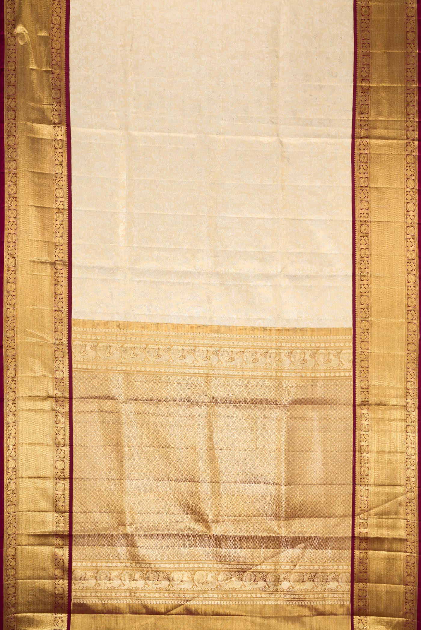 Cream with Gold Color Kanjivaram Tissue Silk Saree - Image 6
