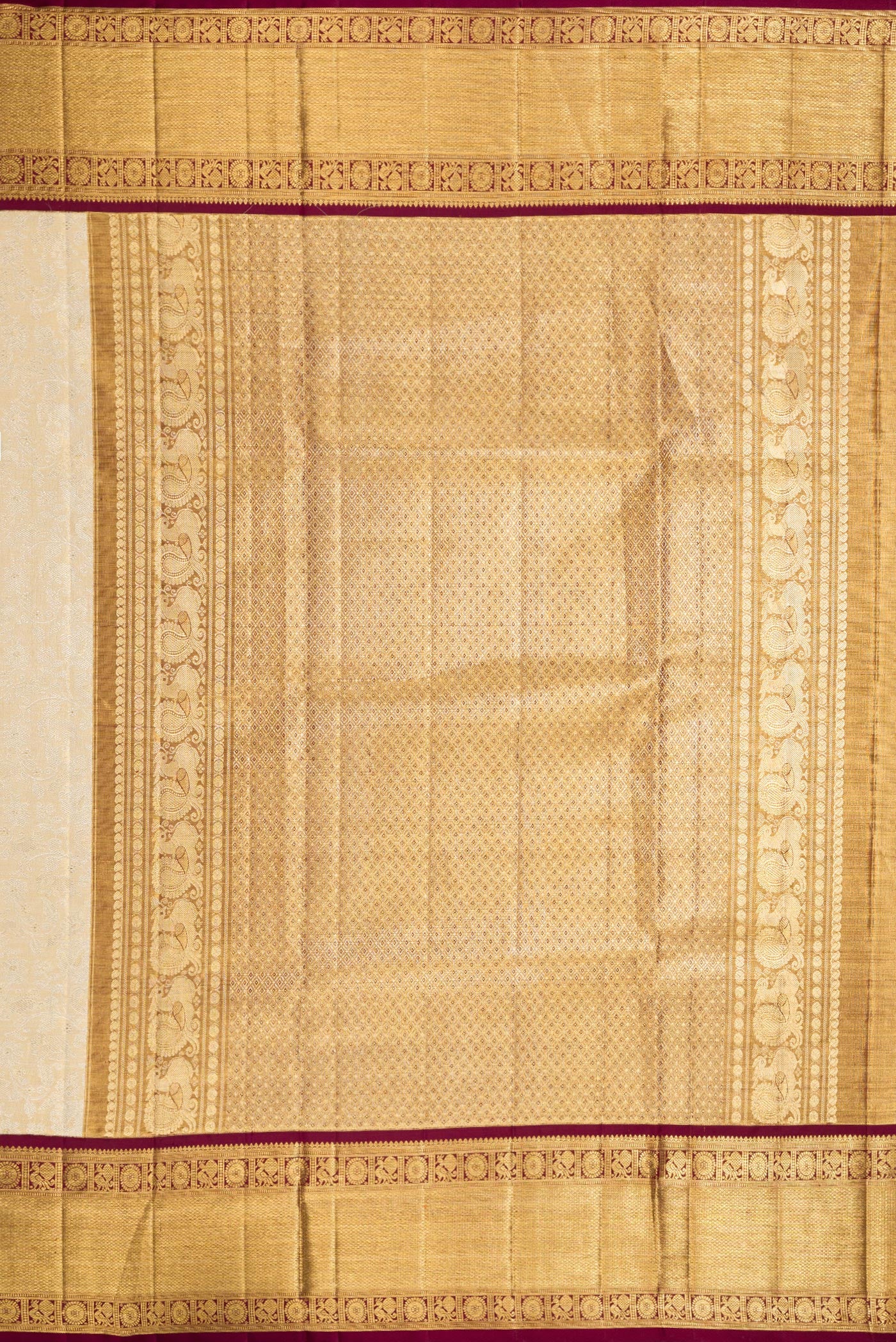 Cream with Gold Color Kanjivaram Tissue Silk Saree - Image 7
