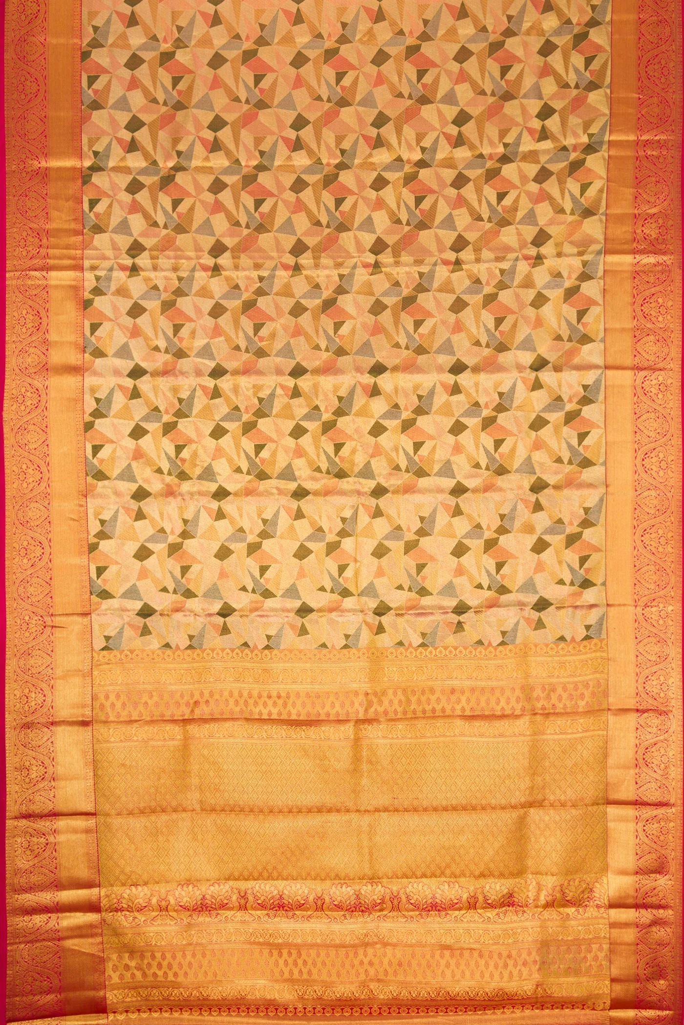 Gold Dual Tone Kanjivaram Tissue Silk Saree - Image 6