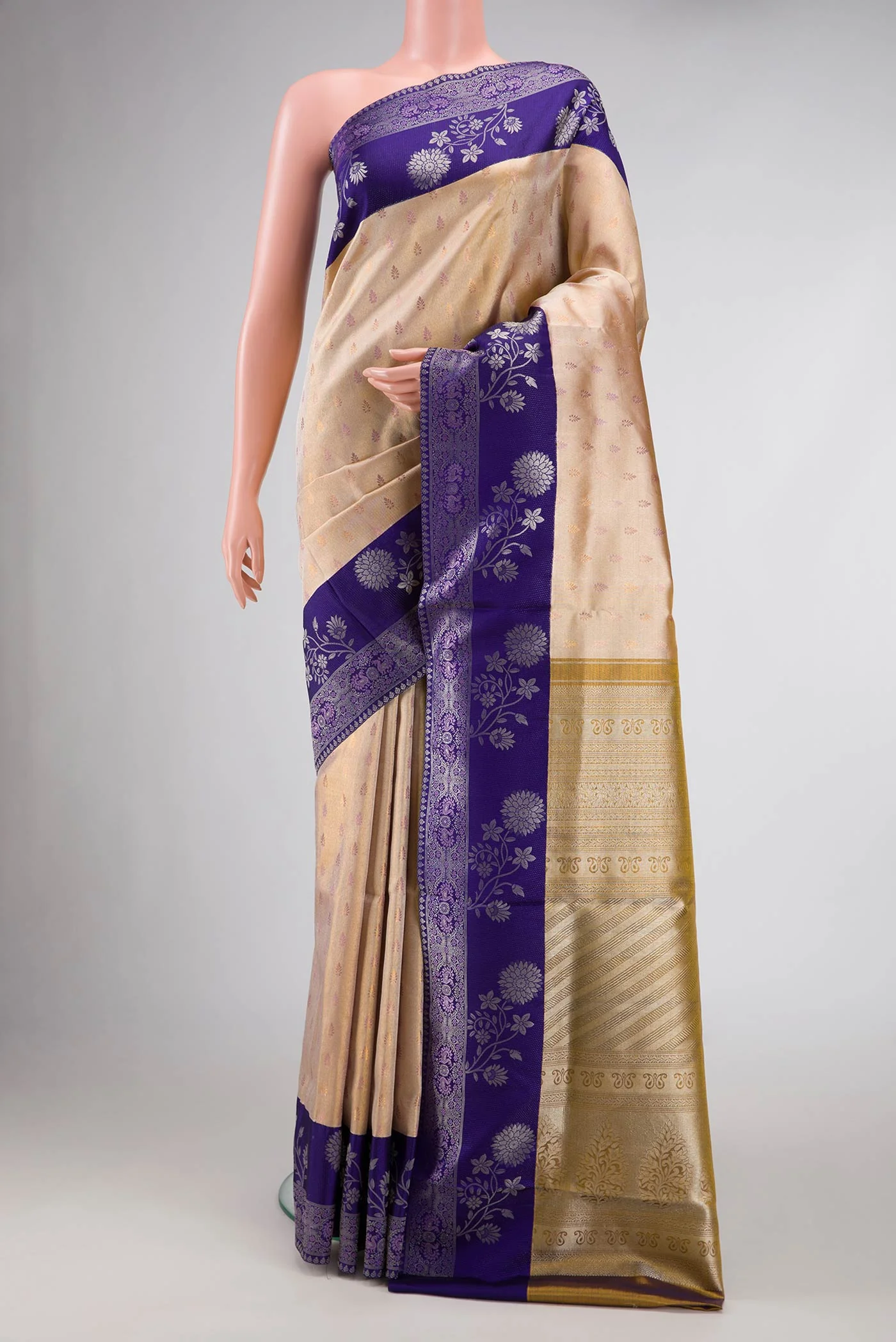 Gold Dual Tone Kanjivaram Tissue Silk Saree