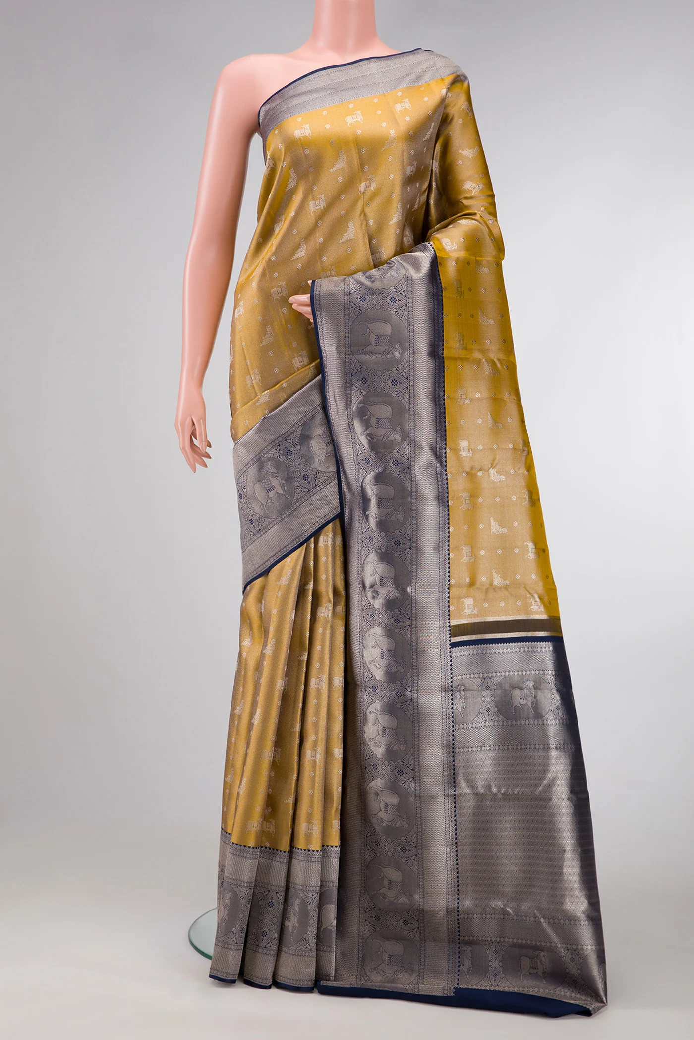 Mehandi Green Dual Tone Kanjivaram Tissue Silk Saree