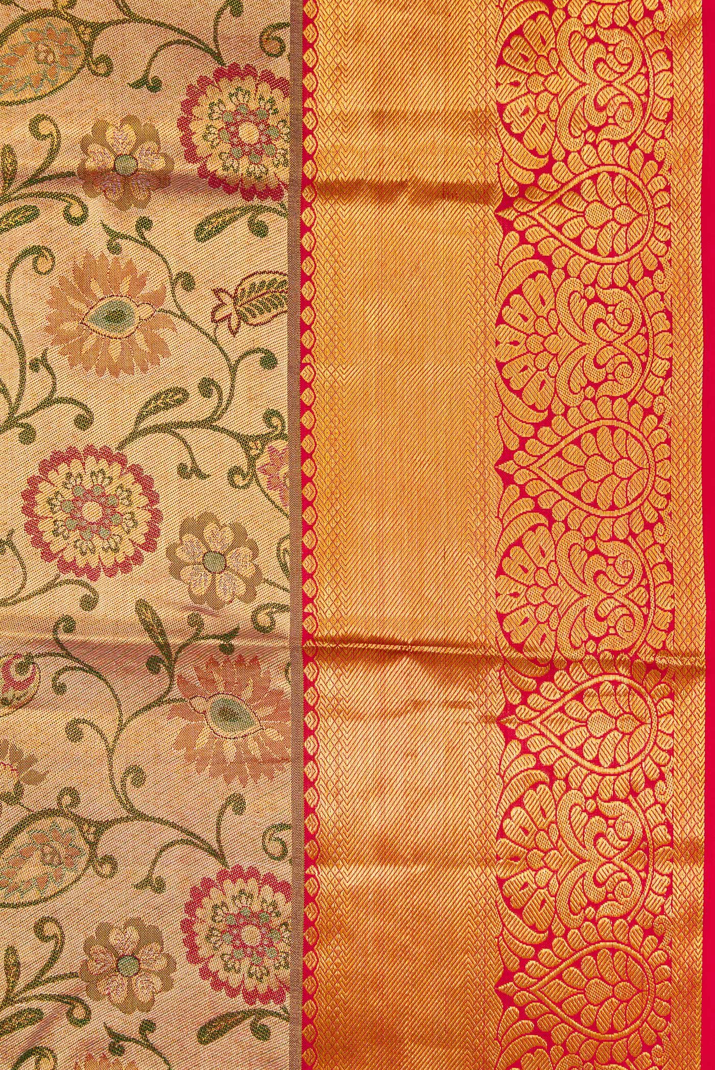 Gold Dual Tone Kanjivaram Tissue Silk Saree - Image 3