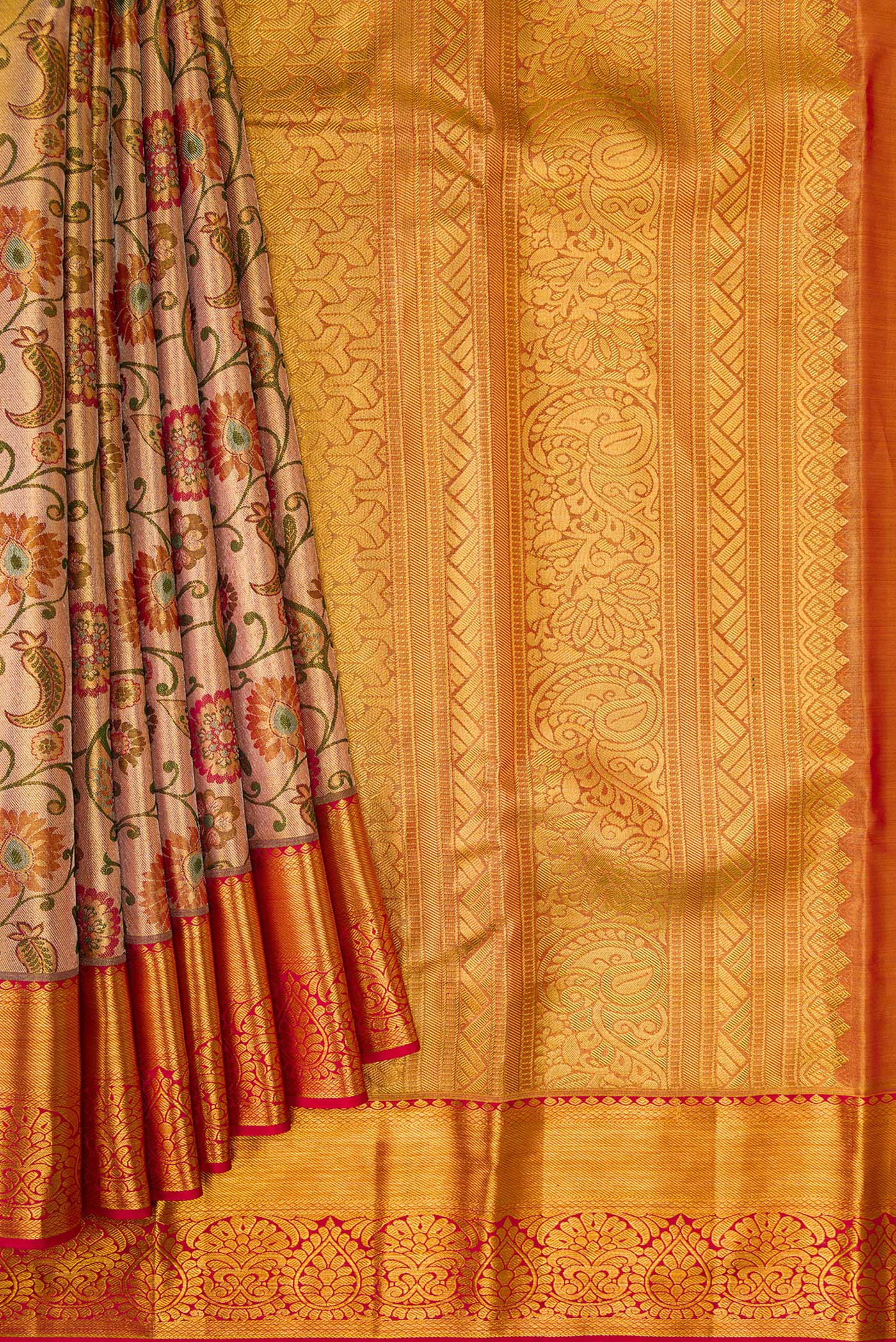 Gold Dual Tone Kanjivaram Tissue Silk Saree - Image 4