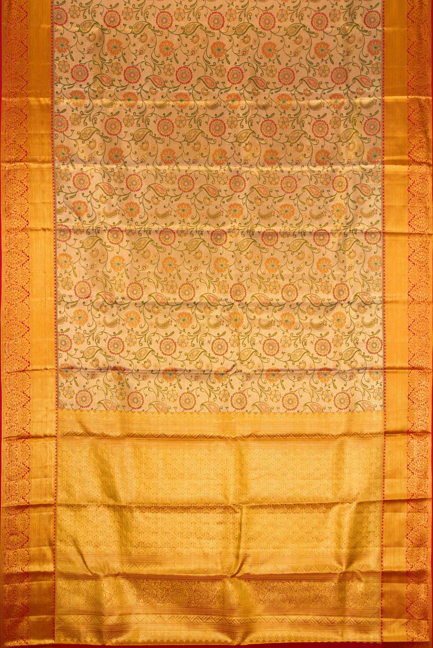 Gold Dual Tone Kanjivaram Tissue Silk Saree - Image 6